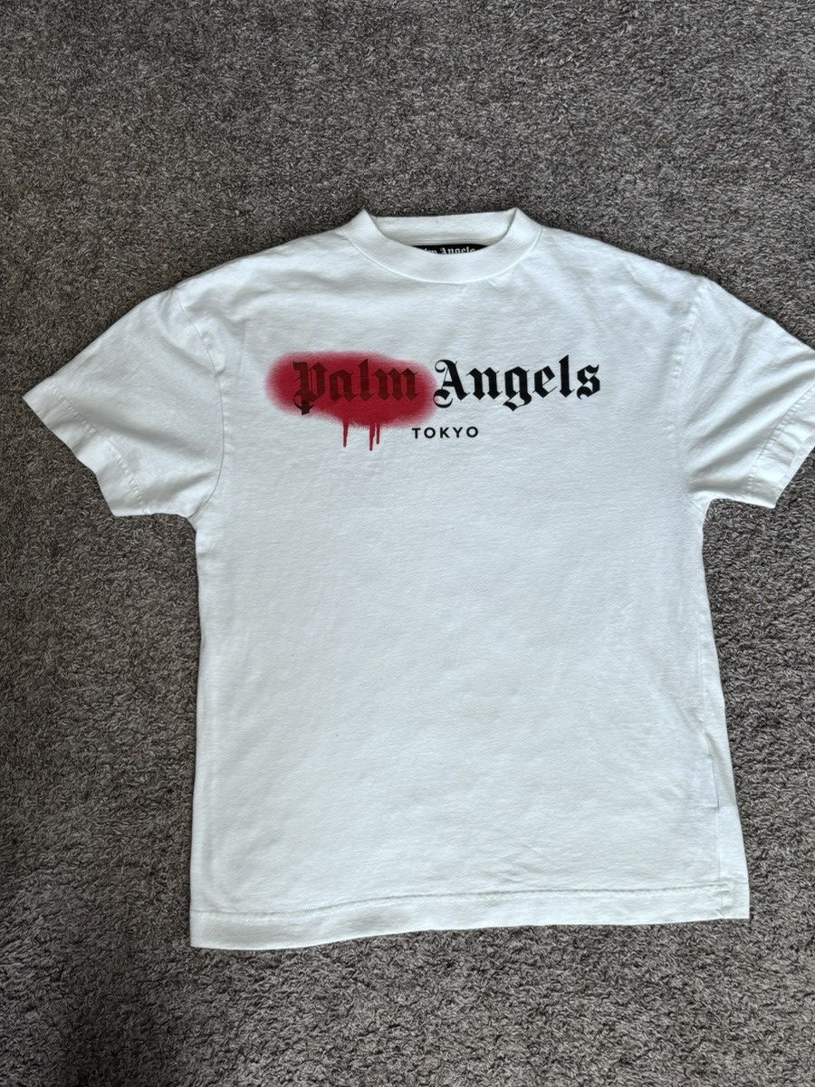 Palm Angels White & Red Sprayed Logo 'Tokyo' T-Shirt Size XXS / US 00 / IT 34 - 1 Thumbnail