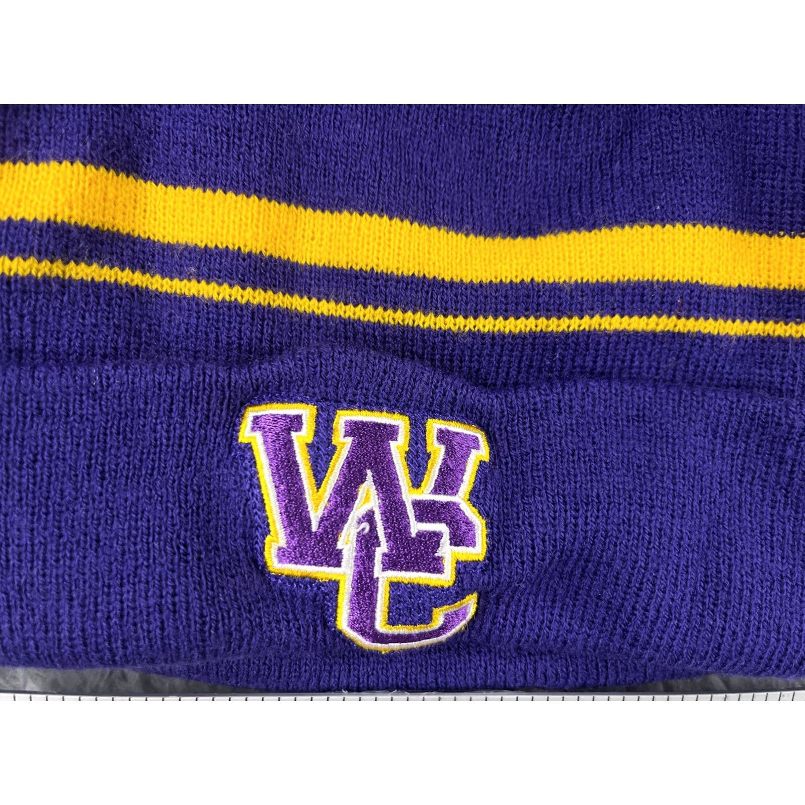 Holloway Holloway Beanie Toque Unisex Adults One Size Purple Yellow Stripe Knit Acrylic Pom Hat Size ONE SIZE - 2 Thumbnail