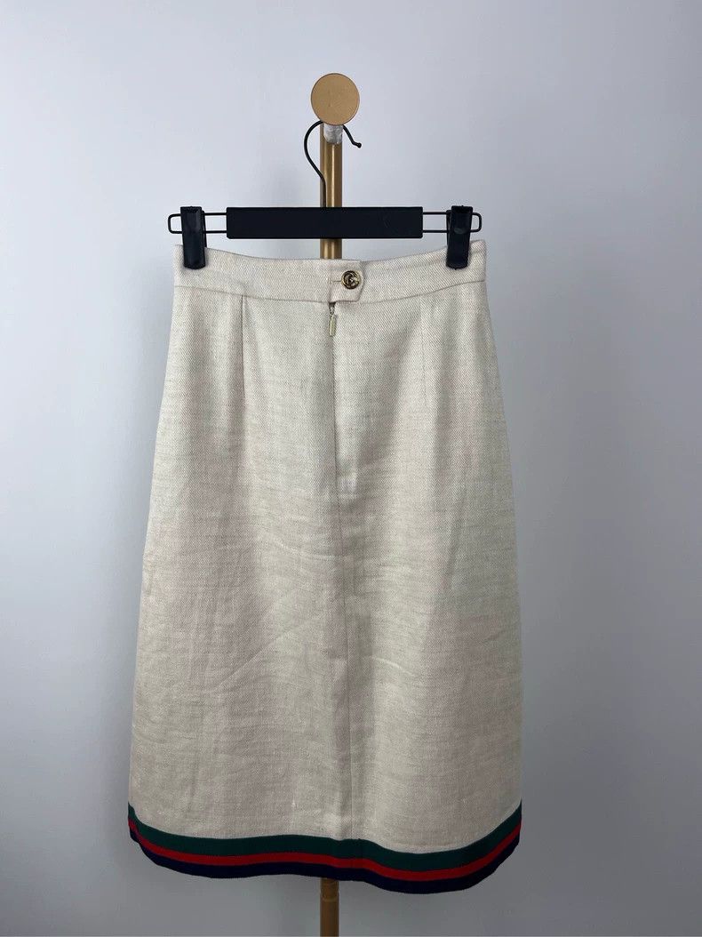 Gucci Gucci White striped letter logo linen pleated skirt 2504-Ne Size 25" / US 0 / IT 36 - 2 Thumbnail