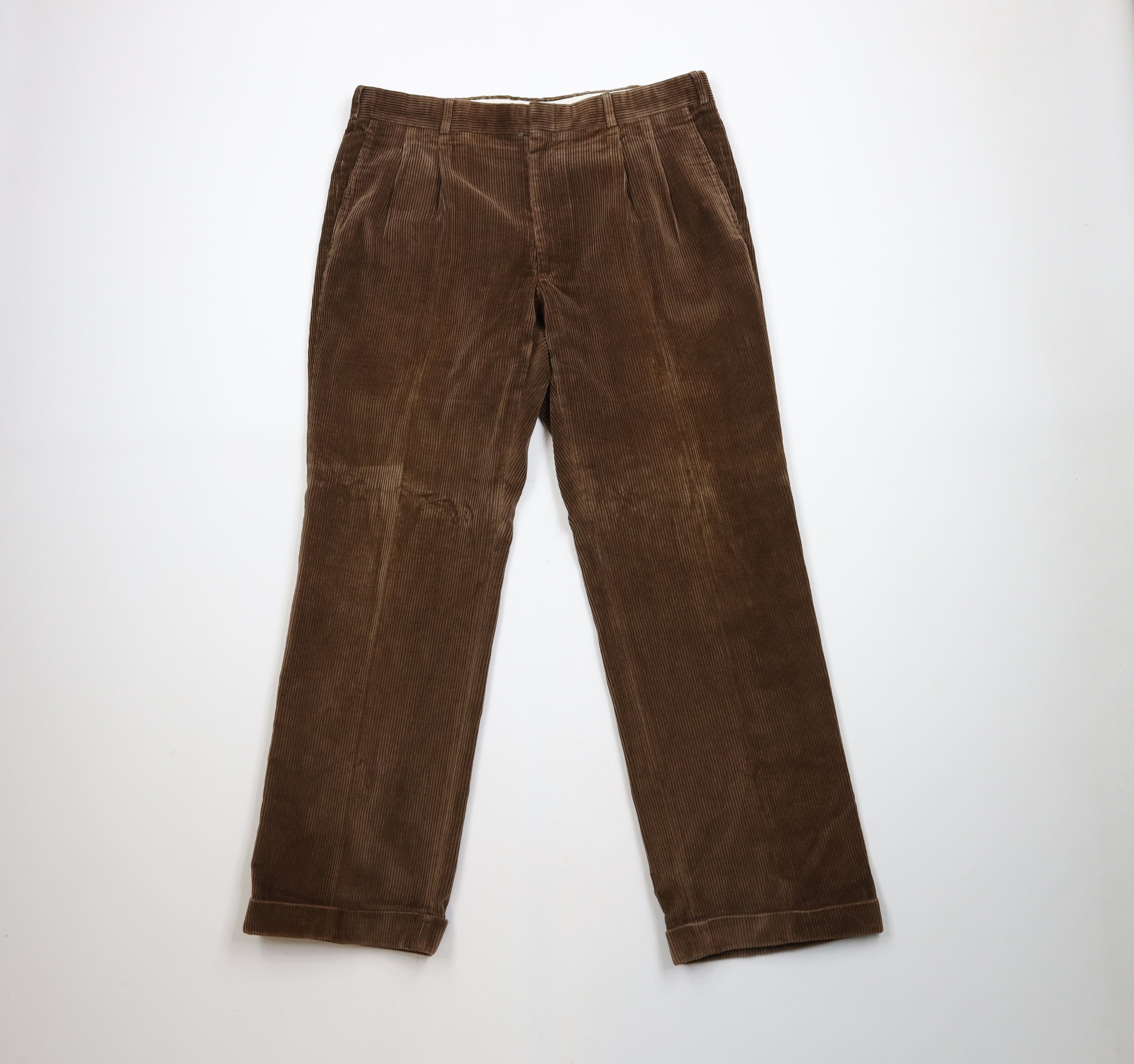 Lands' End × Vintage Vintage 90s Lands End Wide Leg Corduroy Pants Brown USA Size US 35 - 1 Thumbnail