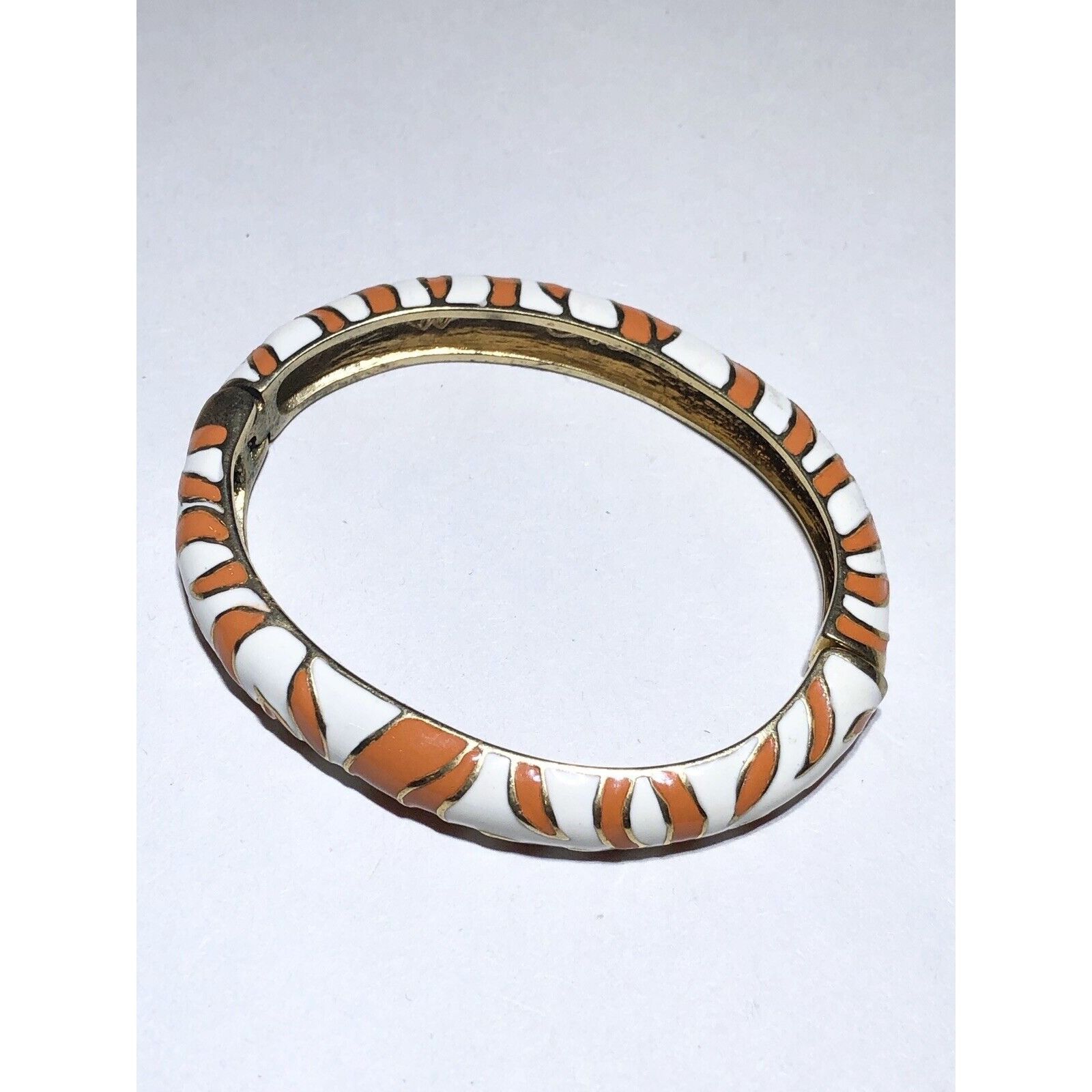 Kenneth Jay Lane KJL Kenneth Jay Lane Enamel Striped Cuff Hinged Bangle Brace Size ONE SIZE - 2 Preview
