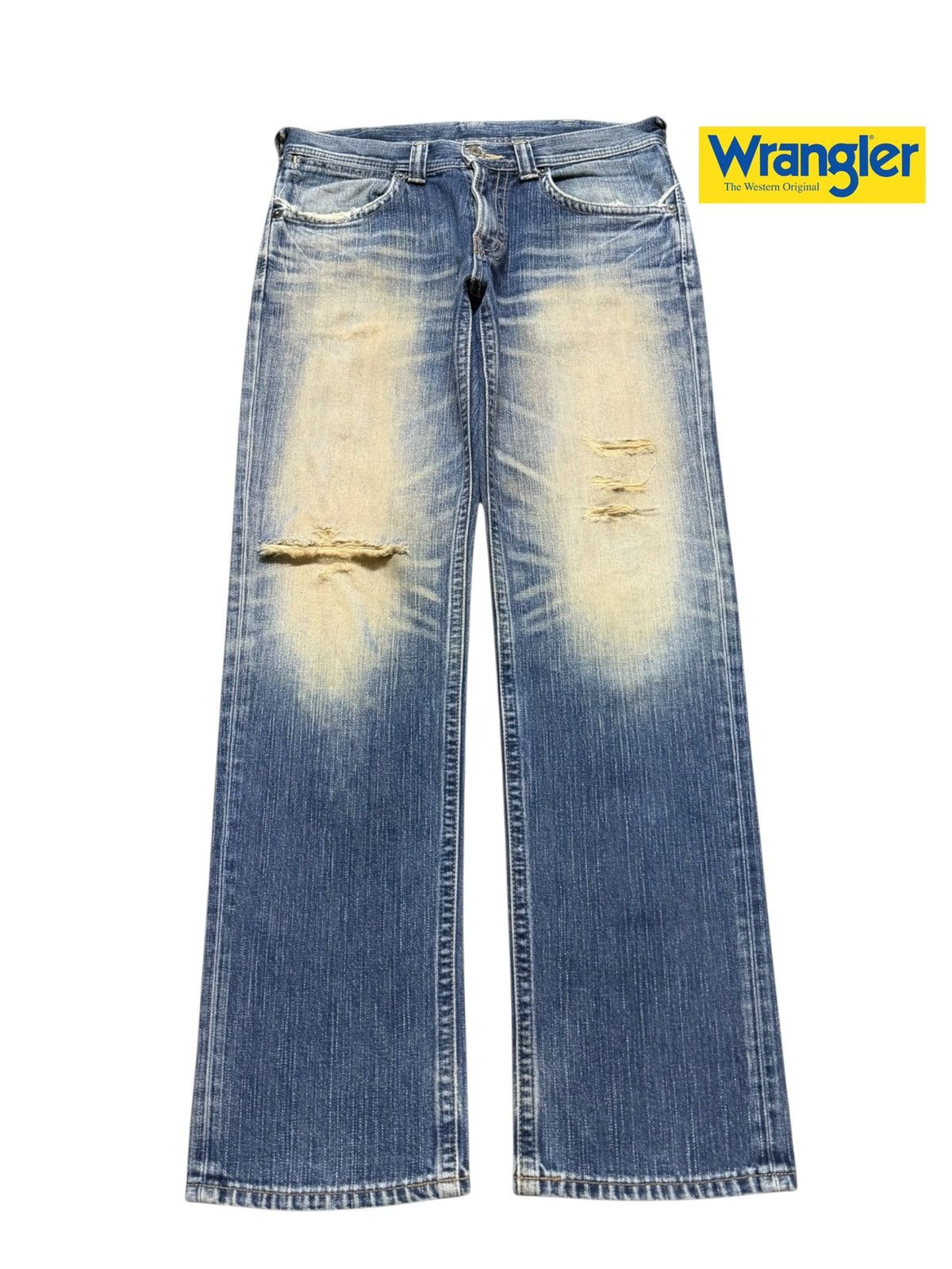 Wrangler Vtg Y2K Wrangler Mud Wash Faded Whisker Distress Straight Size US 33 - 1 Thumbnail