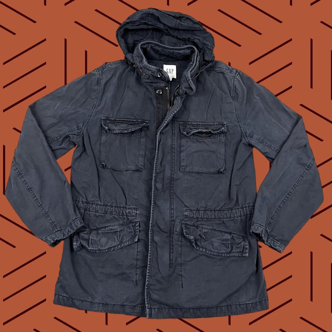 Gap GAP Military Cargo Jacket Mens Medium Faded Blue Full Zip Hooded Gorp Outdoor Workwear Size US M / EU 48-50 / 2 - 1 Thumbnail