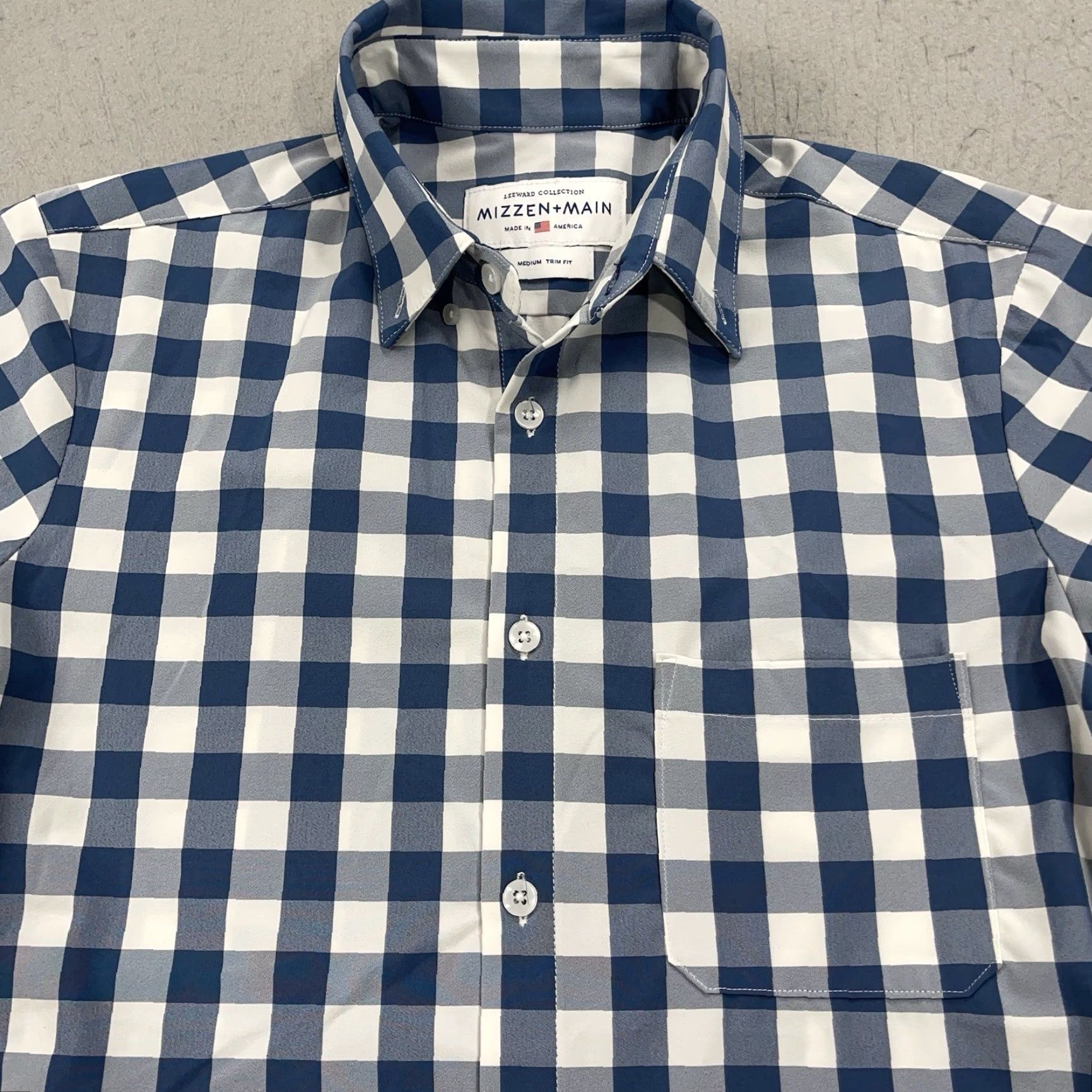 Mizzen+Main Mizzen+Main Shirt Mens M Trim Blue Check Short Sleeve Button-Up Casual Slim Performance Stretch Size US M / EU 48-50 / 2 - 2 Thumbnail