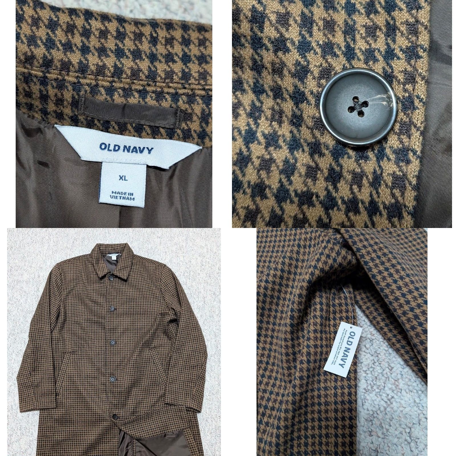 Old Navy VINTAGE Old Navy overcoat XL brown HOUNDSTOOTH trench coat 50L faux tweed NWT Size US XL / EU 56 / 4 - 8 Thumbnail