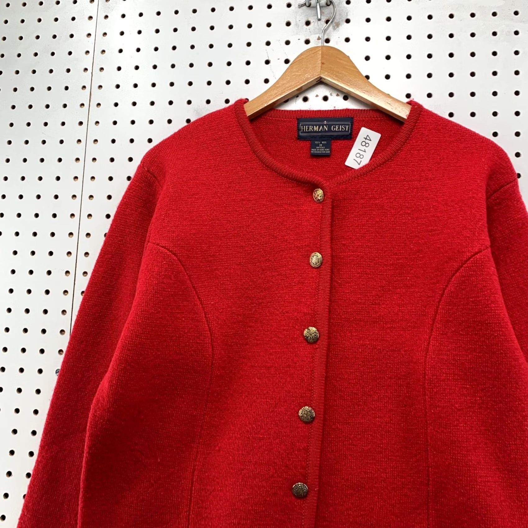 Vintage Herman Geist Wool Cardigan Jacket Womens Medium Red Gold Button Size M / US 6-8 / IT 42-44 - 5 Thumbnail