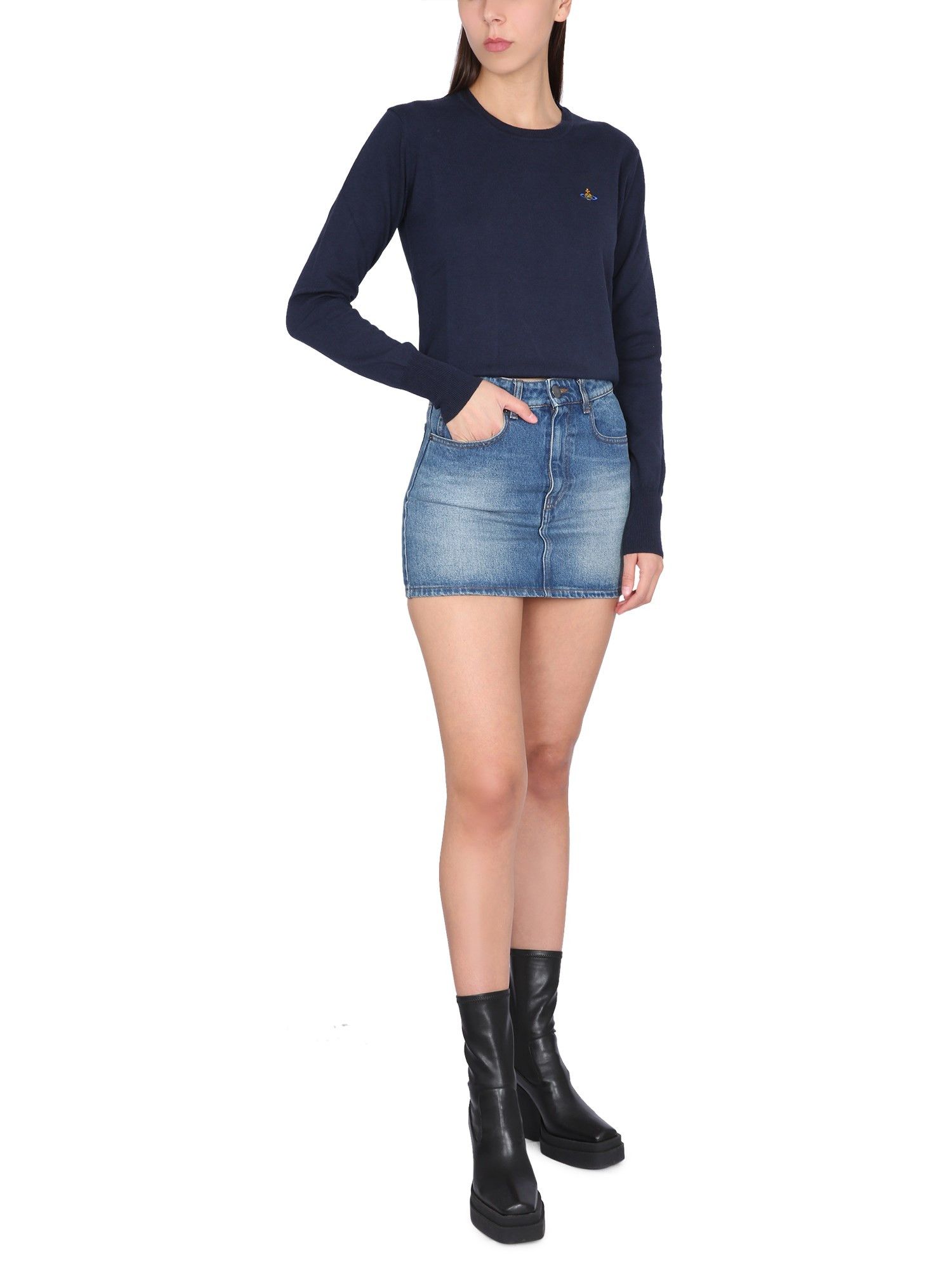 Vivienne Westwood o1s22i1n0924 Bea Cardigan Logo Embroidery in Blue Size L / US 10 / IT 46 - 2 Thumbnail