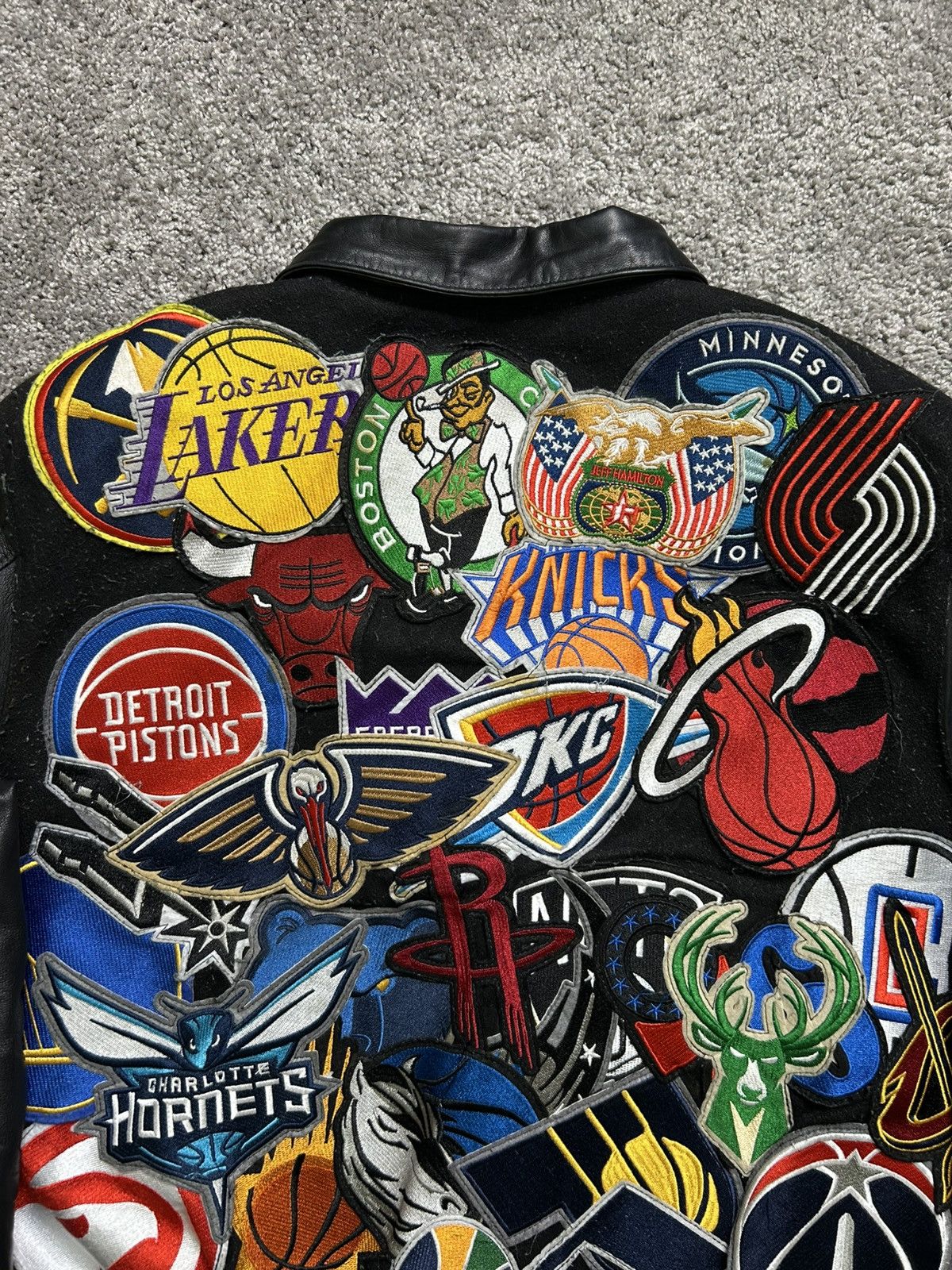 Jeff Hamilton Jeff Hamilton NBA Mega Patches Leather Wool Jacket AOP Rare Size US M / EU 48-50 / 2 - 10 Thumbnail