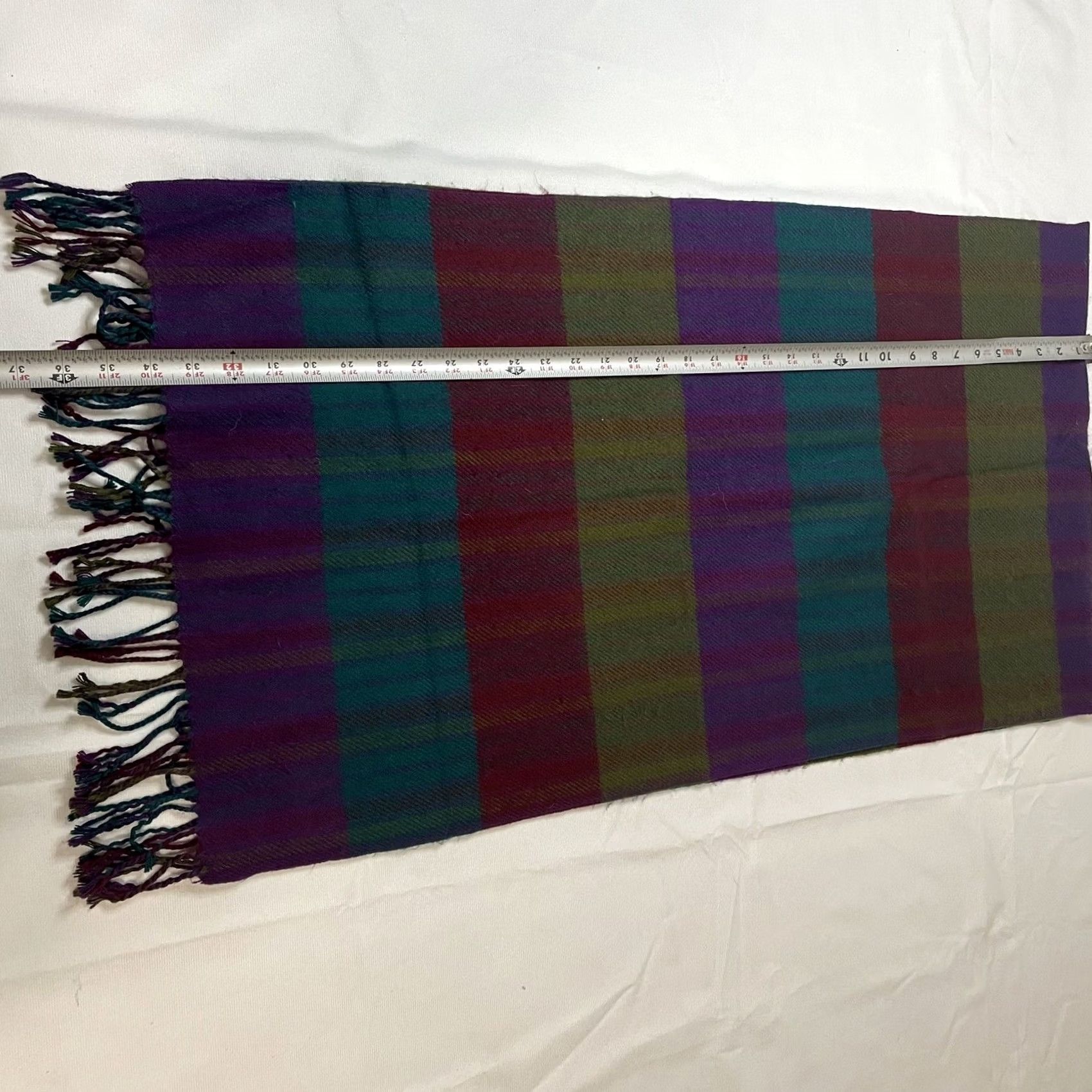 Oscar De La Renta VINTAGE Oscar de la Renta Studio Purple Red Green Stripe Plaid Fringe Silk Scarf Women Size ONE SIZE - 3 Thumbnail