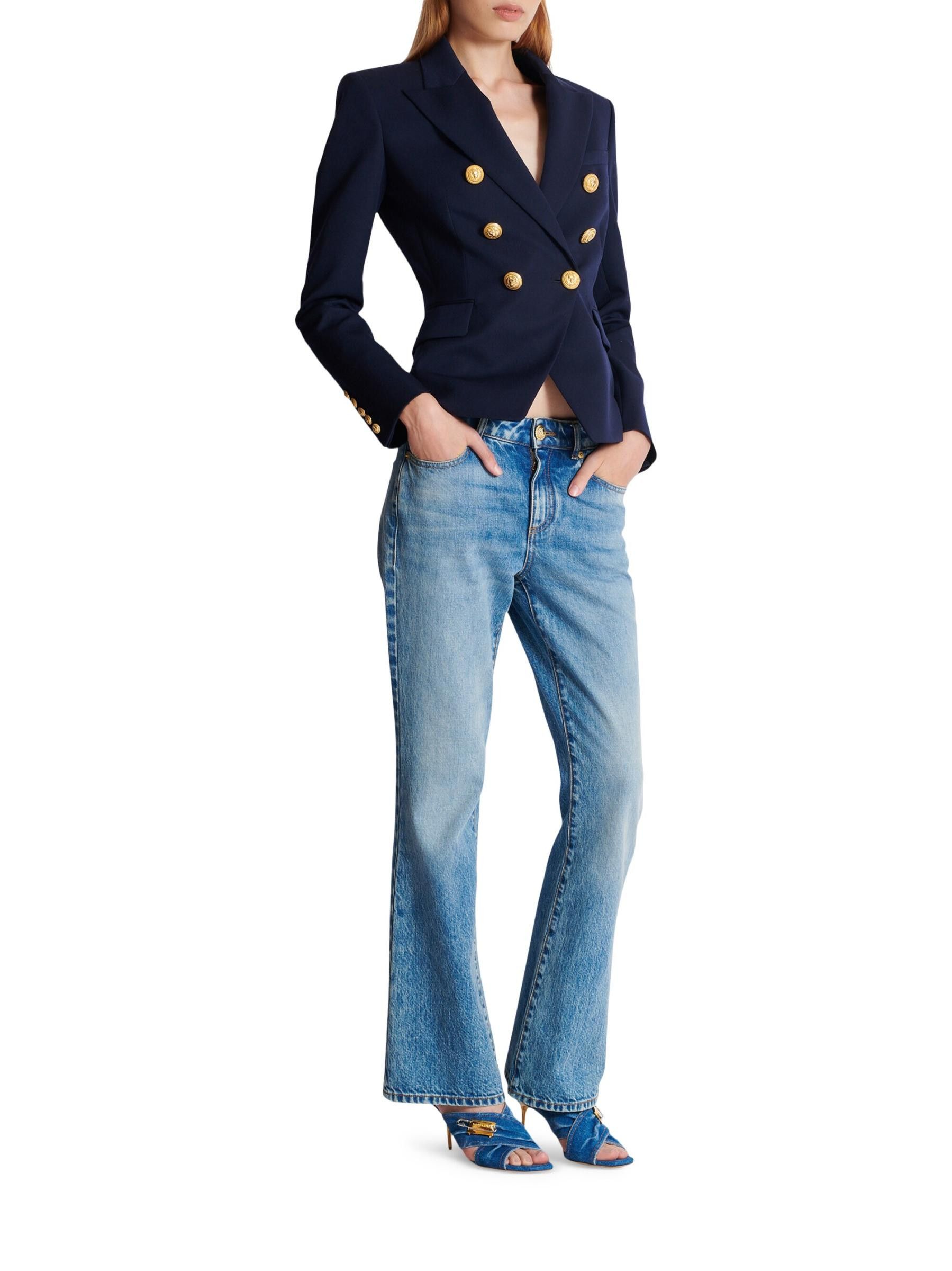 Balmain o1s1wg110825 Wool Double Breasted Jacket in Navy Blue Size S / US 4 / IT 40 - 6 Thumbnail