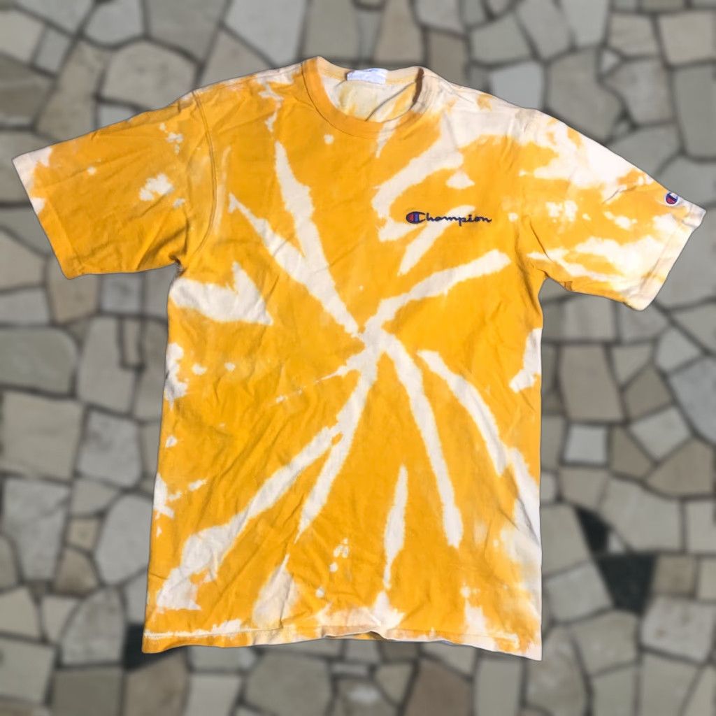 Champion Champion T-Shirt Mens Small Yellow Tie Dye Logo 90s Sports Short Sleeve Crew Neck Vintage No Size US S / EU 44-46 / 1 - 1 Thumbnail