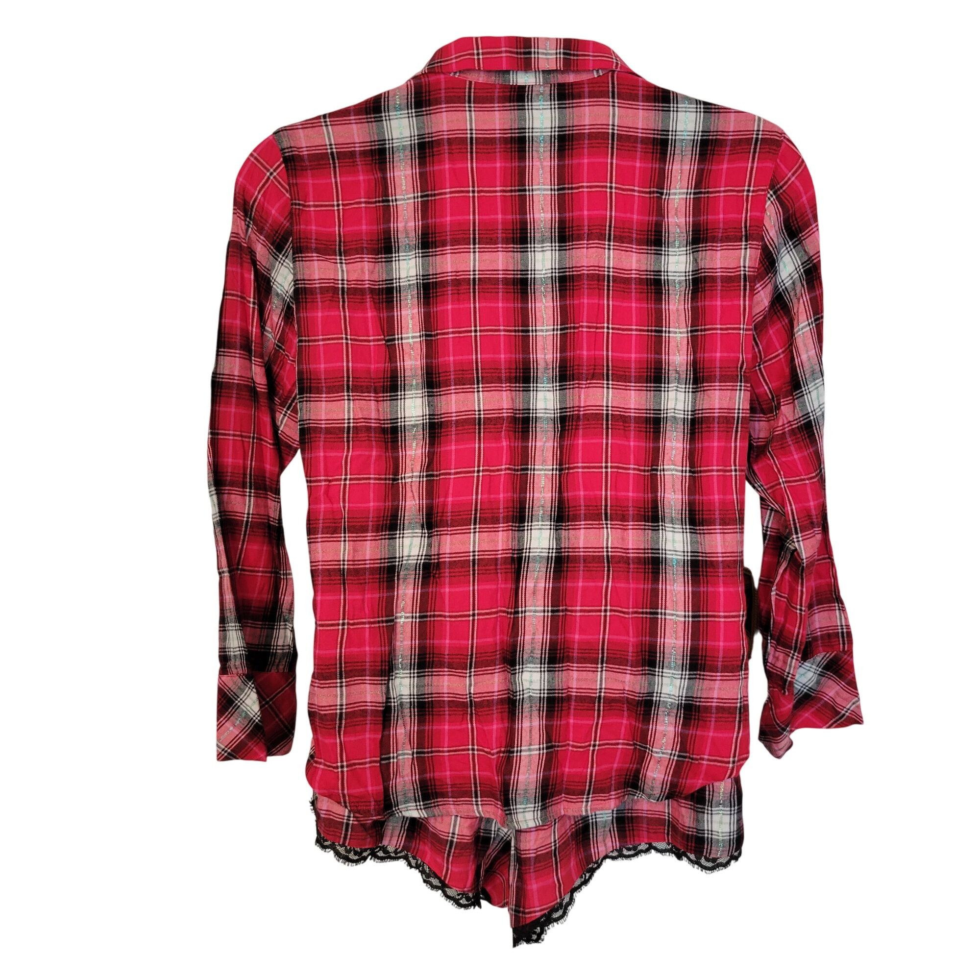 Victoria's Secret Victorias Secret L Red Plaid 2 Piece Pajama Set Lace Trim Sh Size L / US 10 / IT 46 - 2 Thumbnail