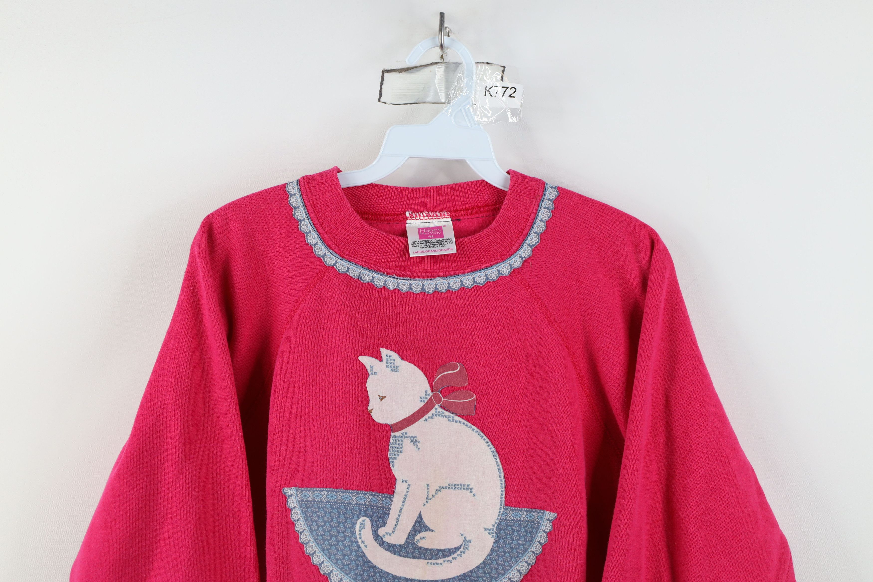 Vintage Vintage 90s Streetwear Quilt Patch Cat Kitten Sweatshirt USA Size XL / US 12-14 / IT 48-50 - 2 Thumbnail