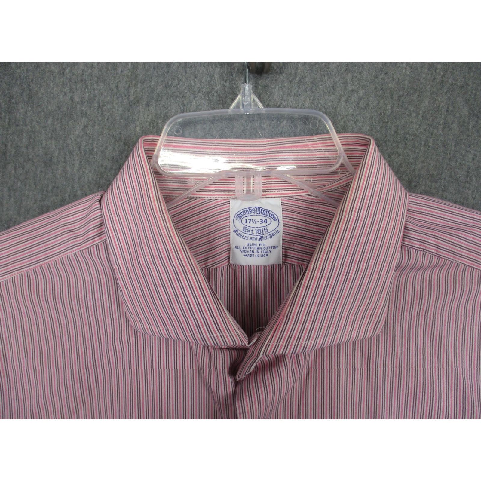Brooks Brothers Brooks Brothers Dress Shirt Mens 17.5 Slim Fit Long Sleeve Red Striped 100% Cotton USA Mens Size 48R - 2 Thumbnail