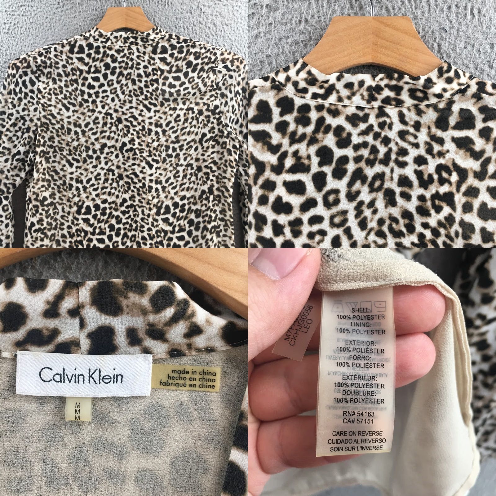 Calvin Klein Calvin Klein Blouse Womens Medium Multicolor Leopard Print Tie Neck Tunic Top Size M / US 6-8 / IT 42-44 - 8 Thumbnail