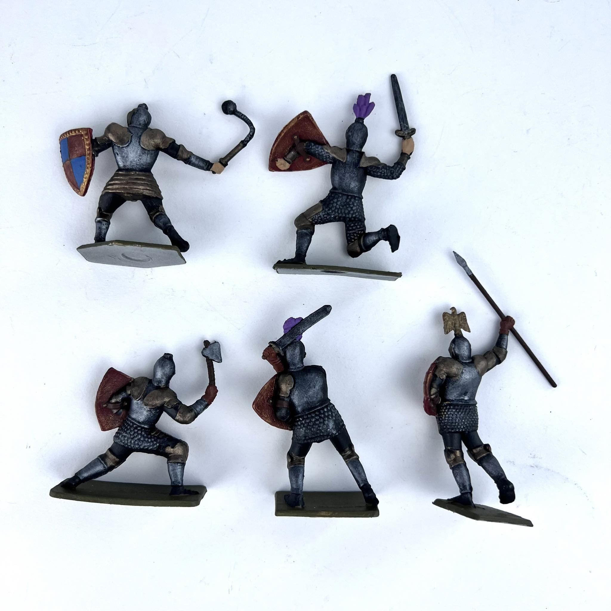 Vintage Soviet Plastic Toy Set of 5 Soldiers Knights