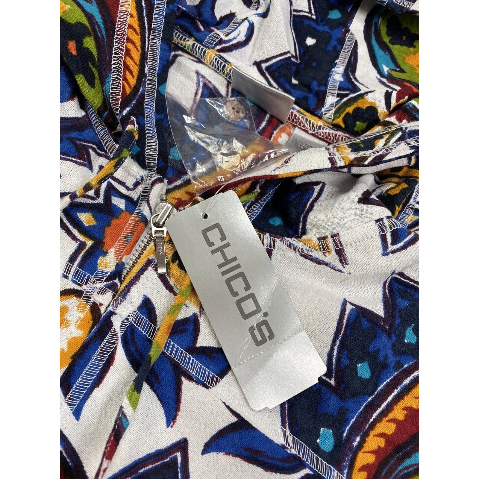 Chicos NWT Chico's Lightweight Paisley Hoodie 3/4 Tab Sleeve Zip Size XL / US 12-14 / IT 48-50 - 7 Thumbnail