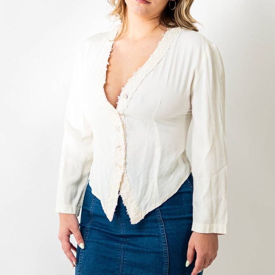 Vintage Vintage 90s Sexy Low Cute Lace Blouse Size S / US 4 / IT 40 - 7 Thumbnail