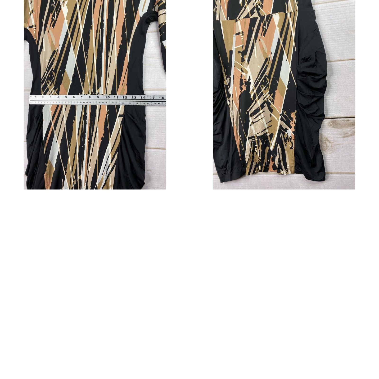Bcbgmaxazria BCBGMAXAZRIA Dress S Black Abstract Jersey Knit Ruched Sides Boat Neck NWOT Women Dress Size S / US 4 / IT 40 - 8 Thumbnail