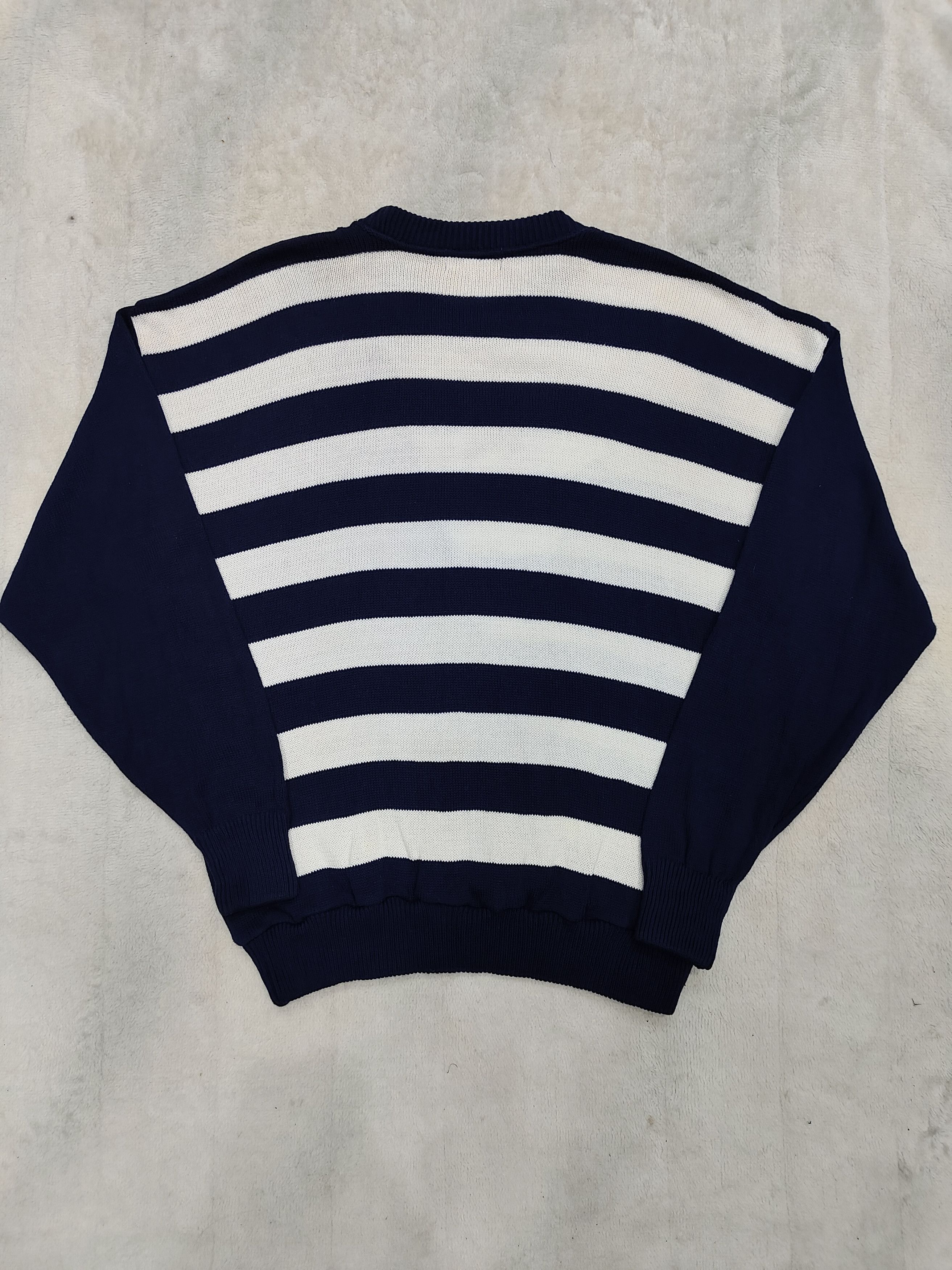 Kansai Yamamoto 80s Kansai O2-Archive Asymmetric Stripe Applique Knit Sweate Size US L / EU 52-54 / 3 - 6 Thumbnail