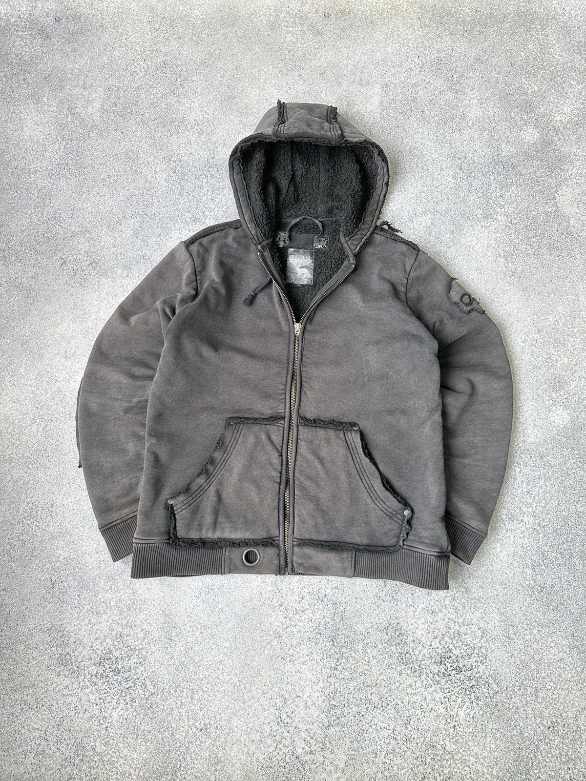 image of Vintage Rock Rebel Fur Faded Heavy Skull Hoodie in Black, Men's (Size Large)