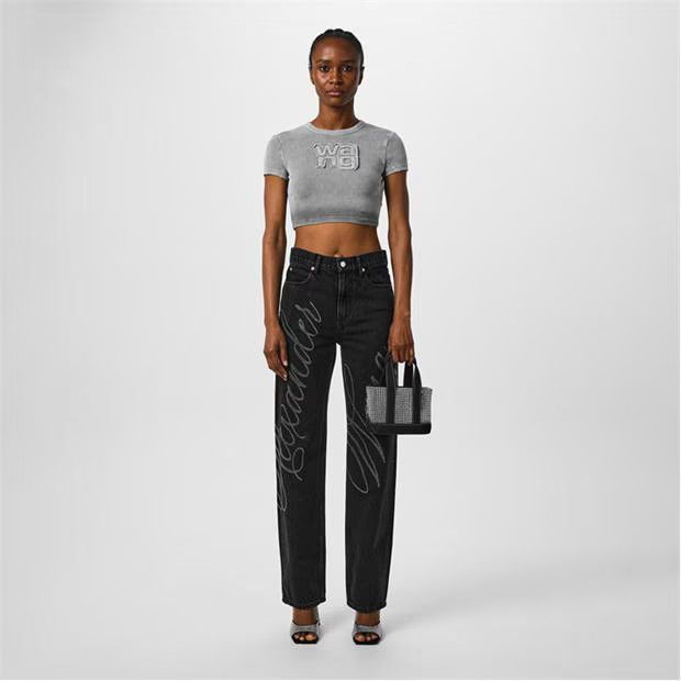Alexander Wang o1g2r1mq0824 Cryst Logo Jeans in Dark Grey Size 27" / US 4 / IT 40 - 5 Thumbnail