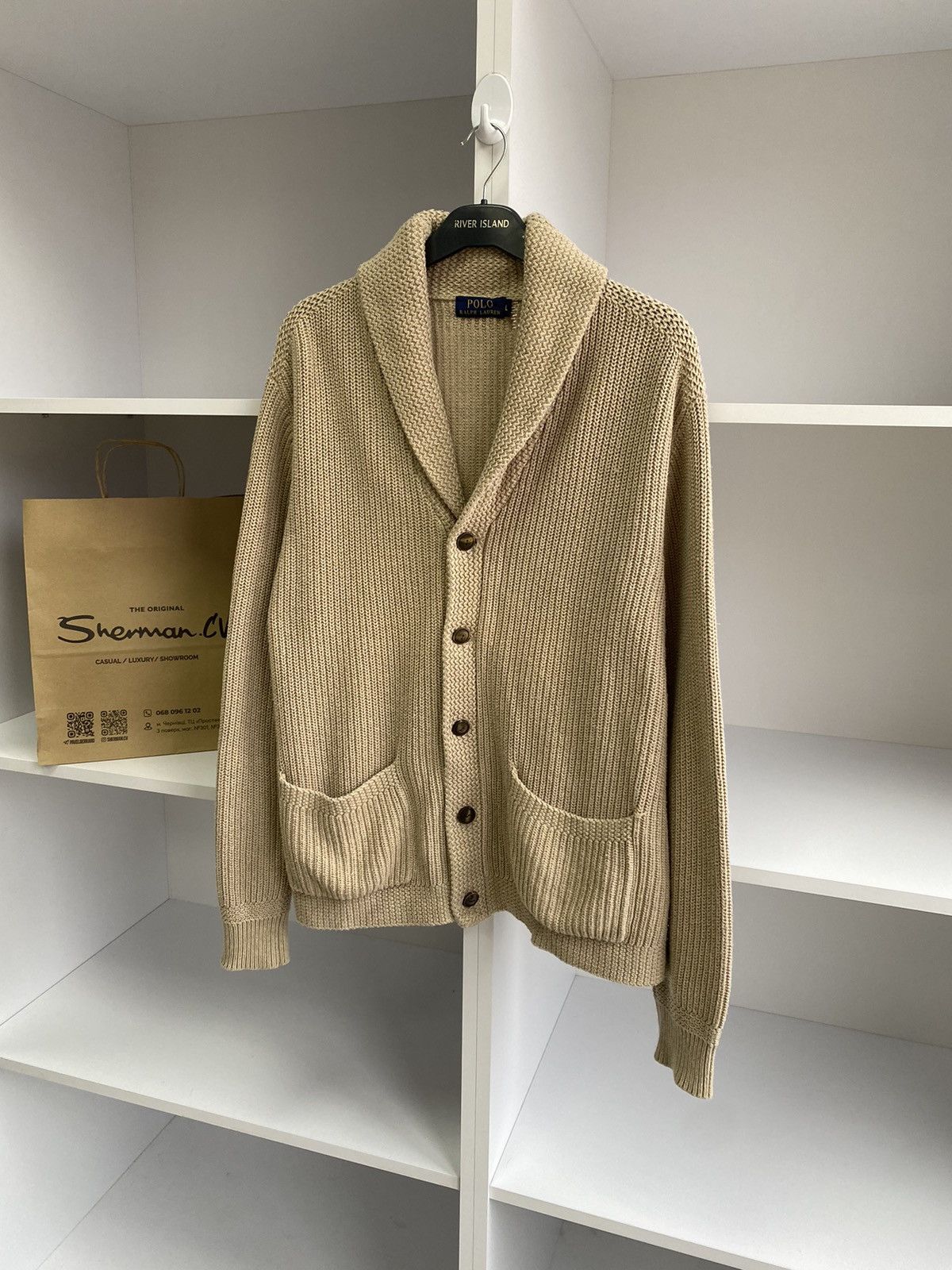 Polo Ralph Lauren × Ralph Lauren × Vintage Vintage Polo Ralph Lauren Knitted Beige Cardigan Size US L / EU 52-54 / 3 - 4 Thumbnail