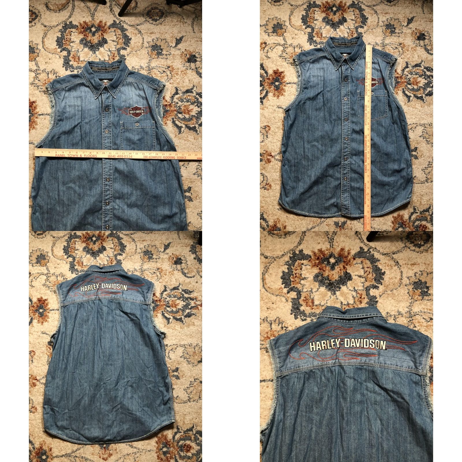 Harley Davidson Harley-Davidson Shirt Mens Large Denim Sleeveless Button-Up Bar & Shield Flames Embroidered Back Yoke Size US L / EU 52-54 / 3 - 8 Thumbnail