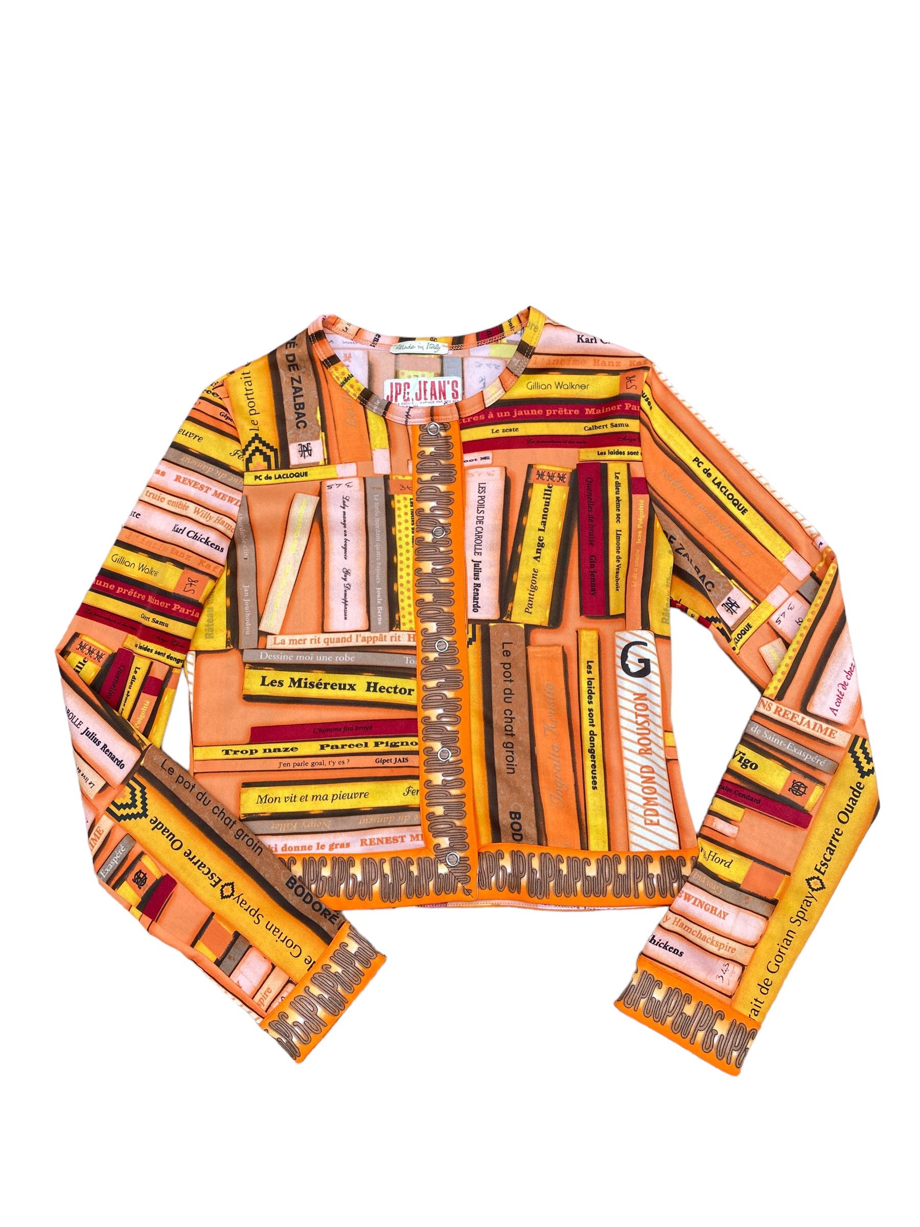 image of Jean Paul Gaultier Vintage Orange Book Prints Cardigan, Women's (Size Medium)