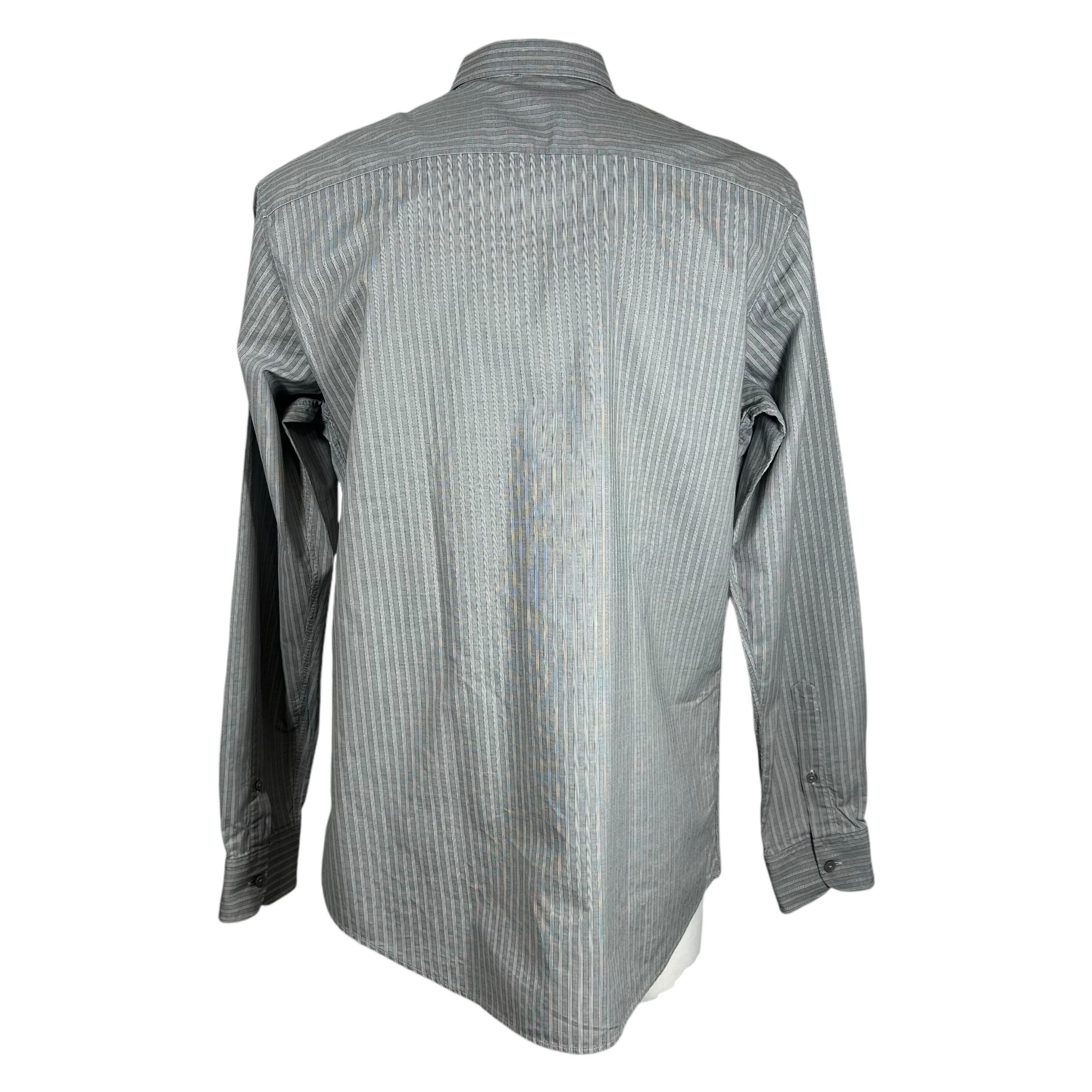 Z Zegna Z Zegna Gray White Striped Formal Slim Fit Shirt 41 16 Size US M / EU 48-50 / 2 - 2 Thumbnail