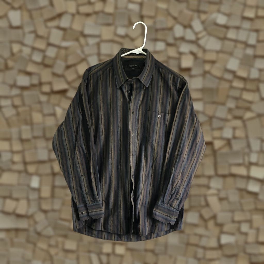 Vintage Cotton Reel Shirt Mens M Brown Stripe Long Sleeve Point Collar Button-Up Size US M / EU 48-50 / 2 - 1 Thumbnail