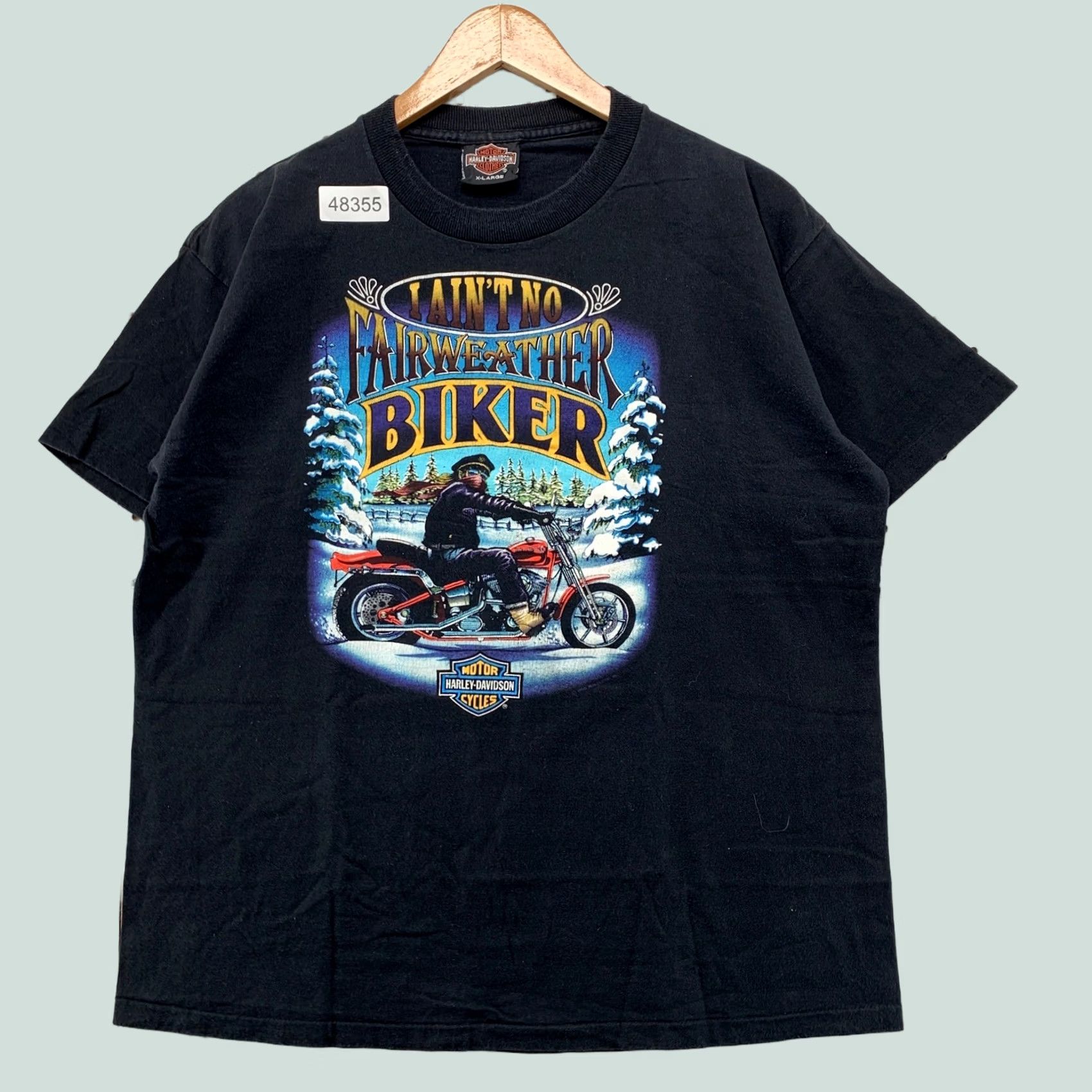 Harley Davidson VINTAGE Harley-Davidson Shirt Mens XL Black 90 Fairweather Biker Single Stitch Graphic Print Crew Neck Short Sleeve USA 1990s Boys Girls Mens Womens Size US XL / EU 56 / 4 - 1 Thumbnail