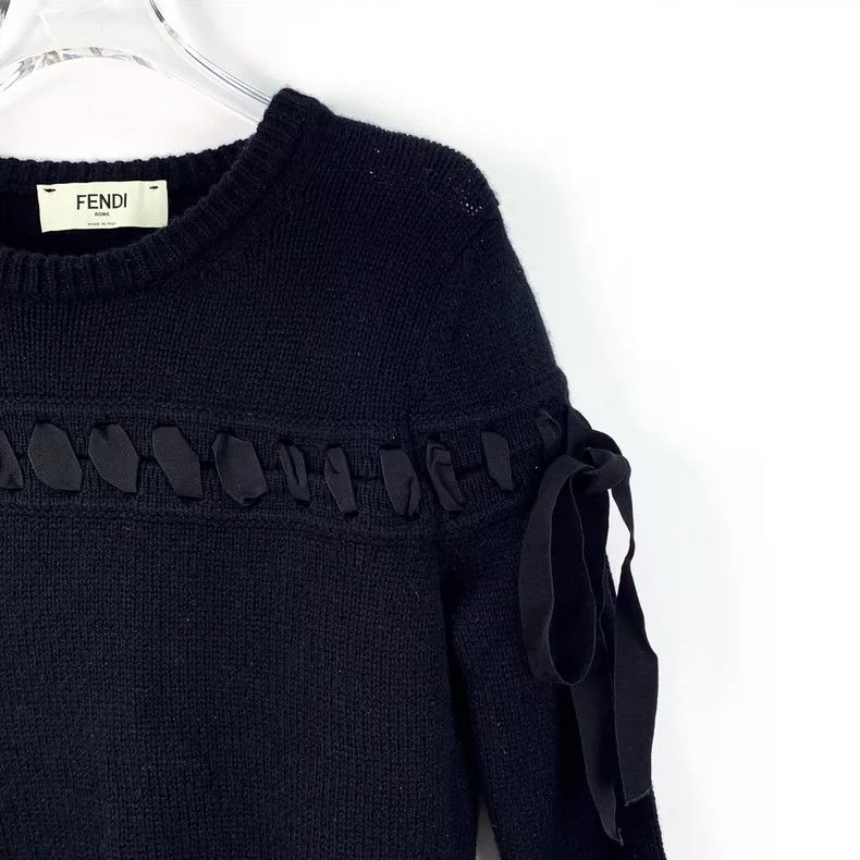 Fendi FENDI Black knitted sweater with a ribbon tie at the round Size XXS / US 00 / IT 34 - 3 Thumbnail