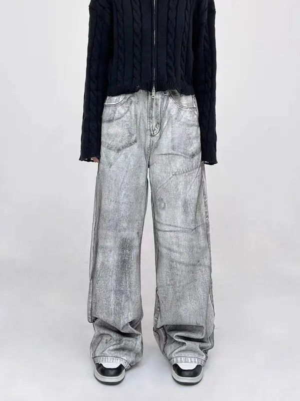 Japanese Brand High street tie-dye washed dirty white baggy jeans Size US 32 / EU 48 - 4 Thumbnail