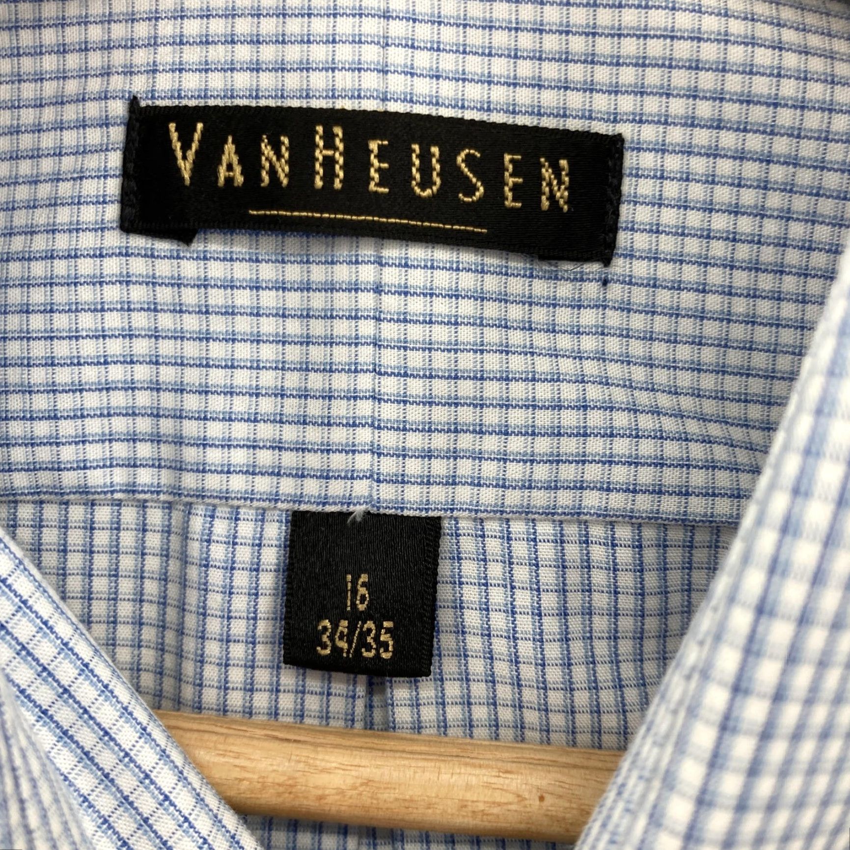 Van Heusen Van Heusen Shirt Mens 16 34/35 Blue Check Broadcloth Button-Down Dress Cotton Shirt Mens Size 42R - 2 Thumbnail