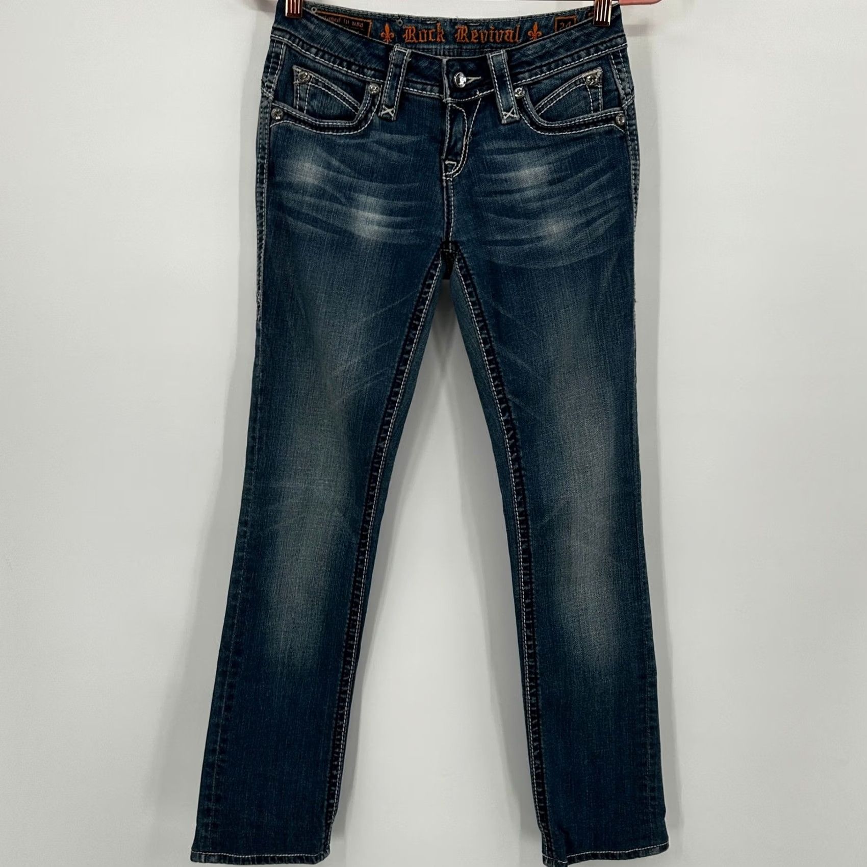 Vintage Rock Revival Jasmine Easy Straight Jeans Size 24 Medium Wash Buckle Bling Y2K Womens jeans Size 42" / US 20 - 5 Thumbnail