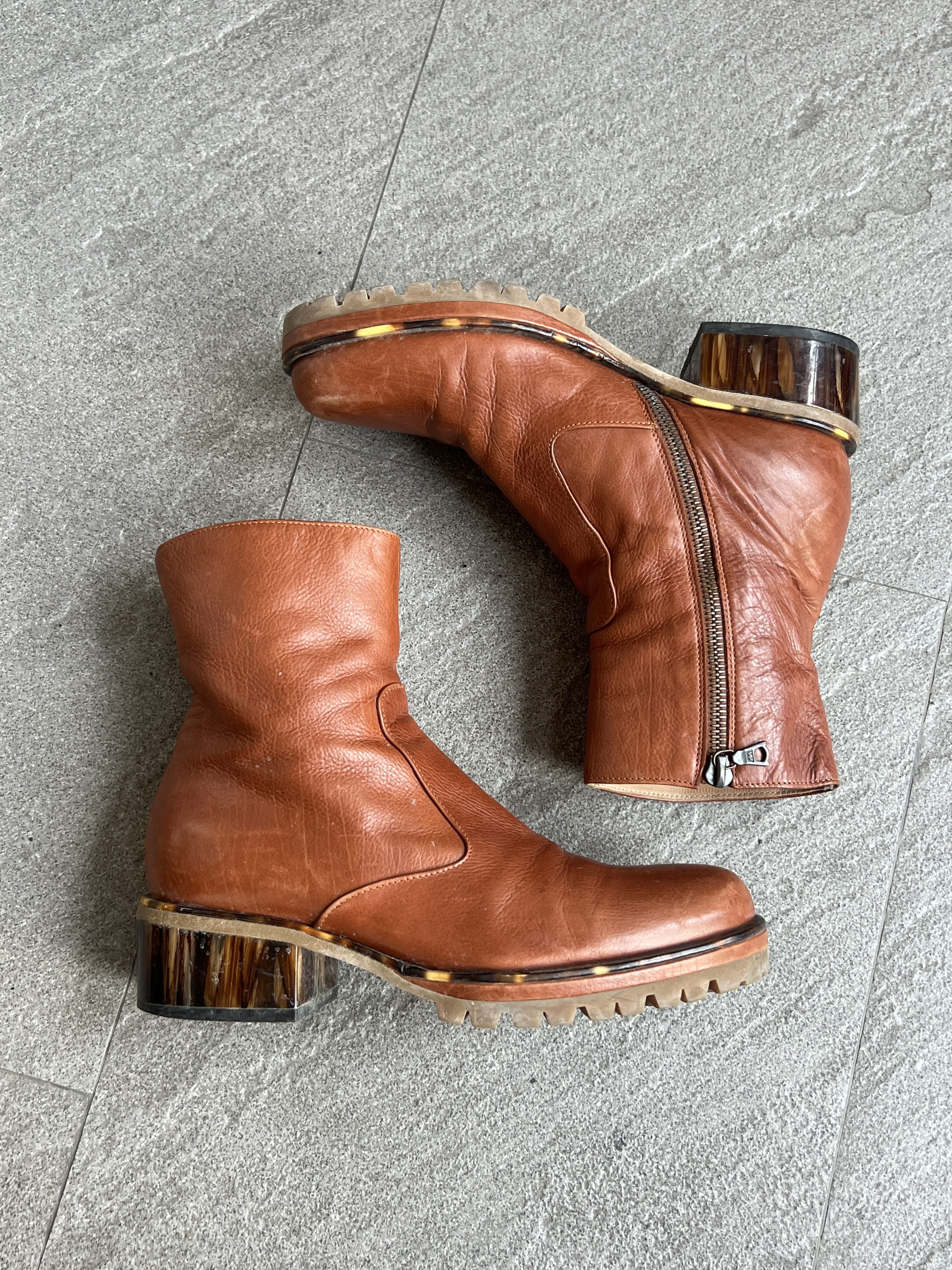 Dries Van Noten Dries Van Noten Brown Leather Tortoise Heel Boots Size US 5.5 / IT 35.5 - 10 Thumbnail
