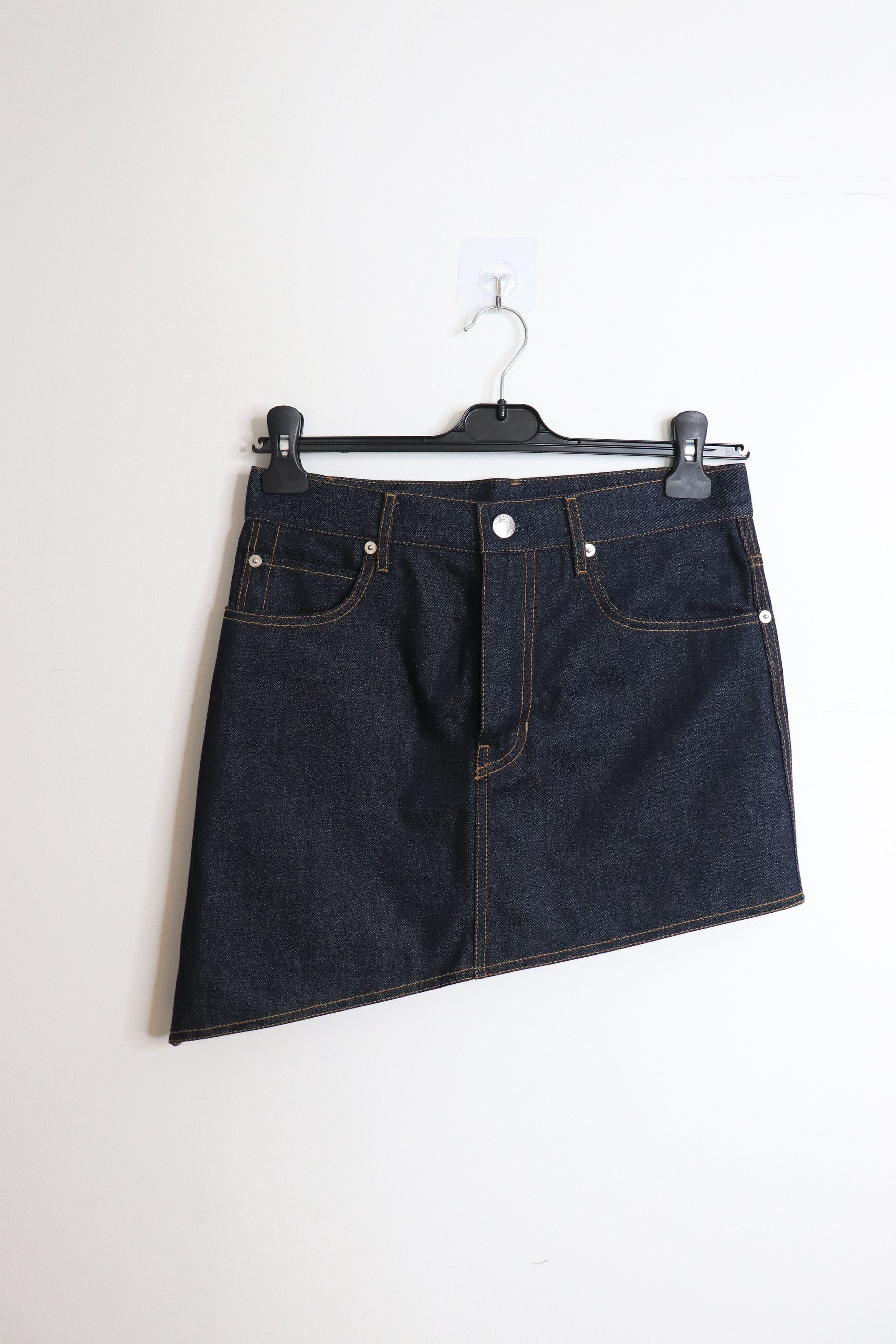 Helmut Lang Indigo asymmetric denim mini skirt - UK 6 Size 26" / US 2 / IT 38 - 1 Thumbnail