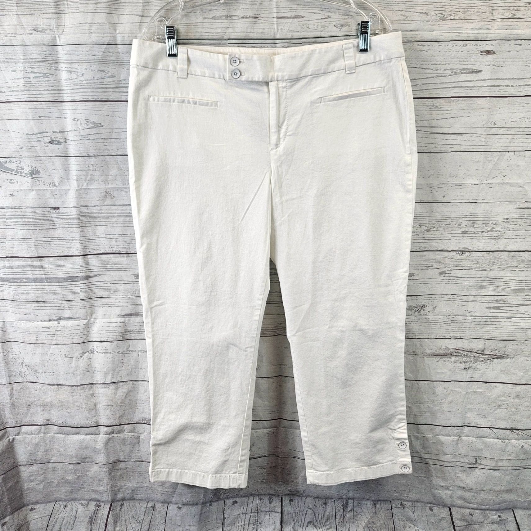 Loft VINTAGE LOFT Ann Taylor WOMENS Cropped Pants Sz 12 White Mid Rise Cotton Blend Crop Pants Womens 12 White Size 34" / US 12 / IT 48 - 2 Thumbnail