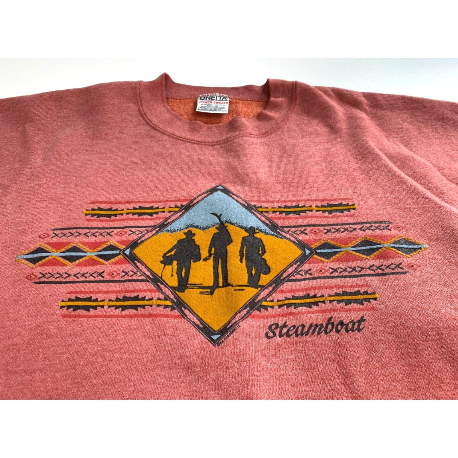 Vintage VINTAGE Oneita Sweatshirt Crewneck XL Coral 90s Steamboat Puff Print Power-Sweats Mens Pullover Graphic Print Size US XL / EU 56 / 4 - 5 Thumbnail