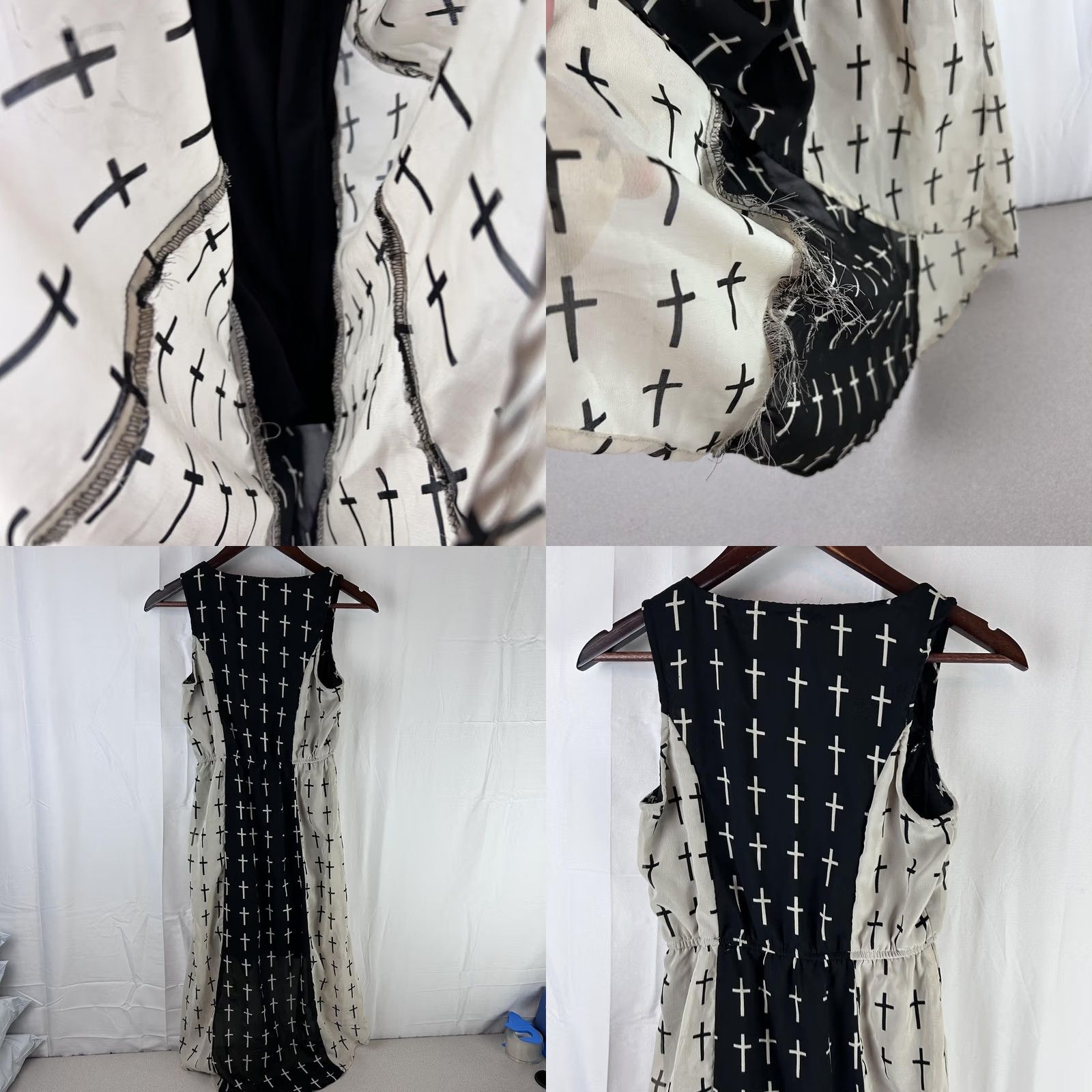 Vintage Dizzire Grunge Maxi Tank Dress - Womens Small Black Beige Sleeveless .Graphic, Casual Wear Size S / US 4 / IT 40 - 8 Thumbnail