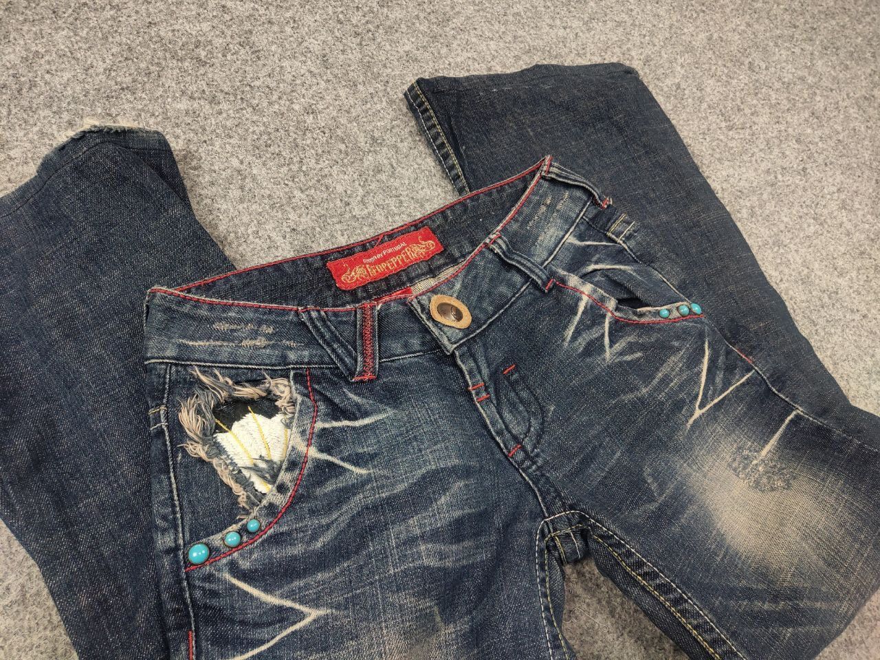 If Six Was Nine Red Pepper Japan Low Vintage Y2K embroidered Denim Jeans Size 27" / US 4 / IT 40 - 12 Thumbnail