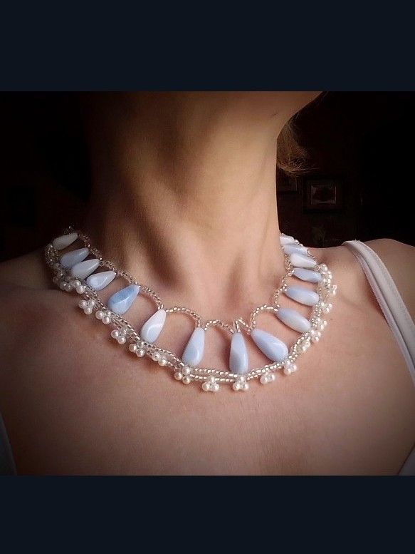 Handmade Necklace Tumbled Blue Quartz Stones Elegant Wedding Size ONE SIZE - 3 Thumbnail
