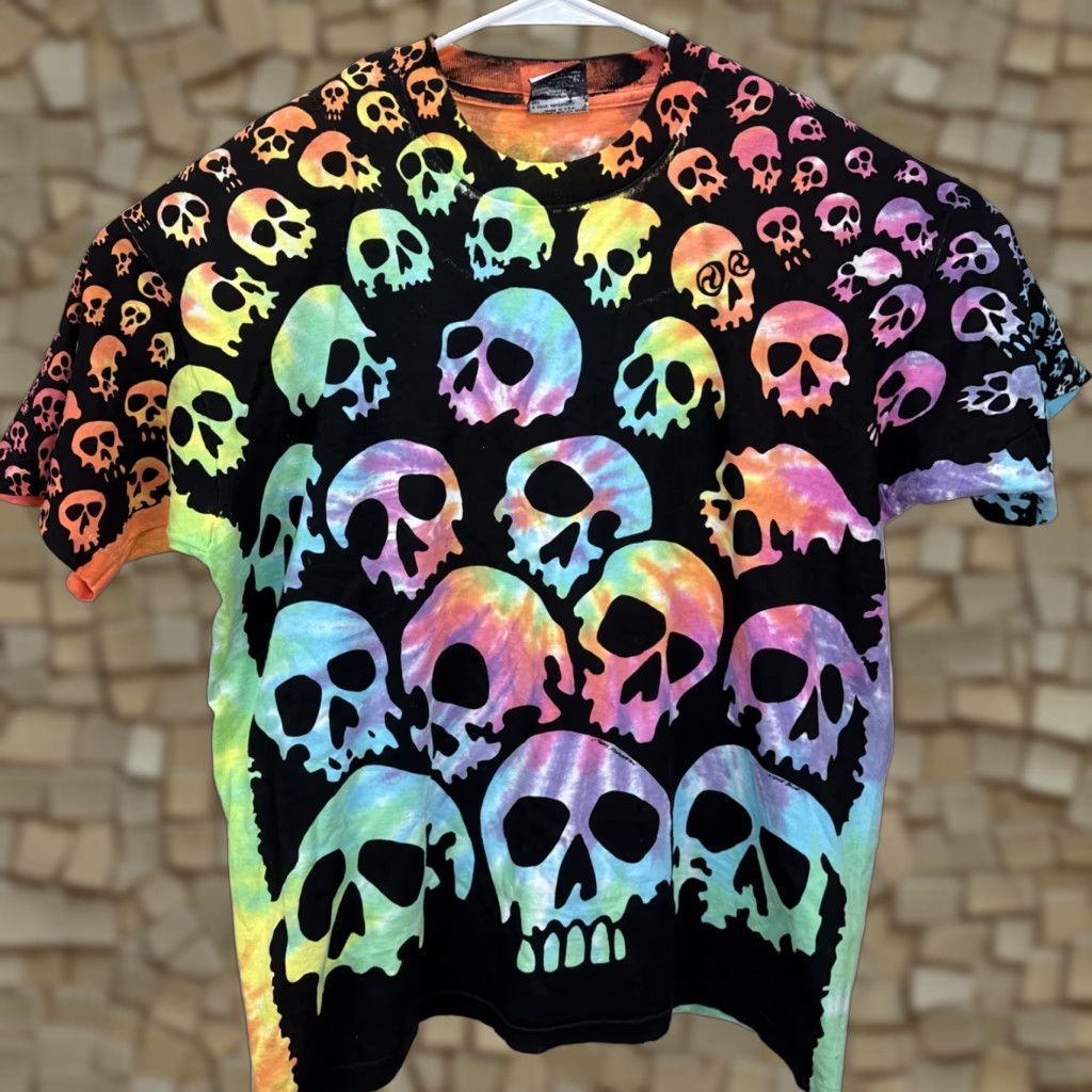 VINTAGE Liquid Blue Son Of Skulls AOP T Shirt XL Multicolor 90s