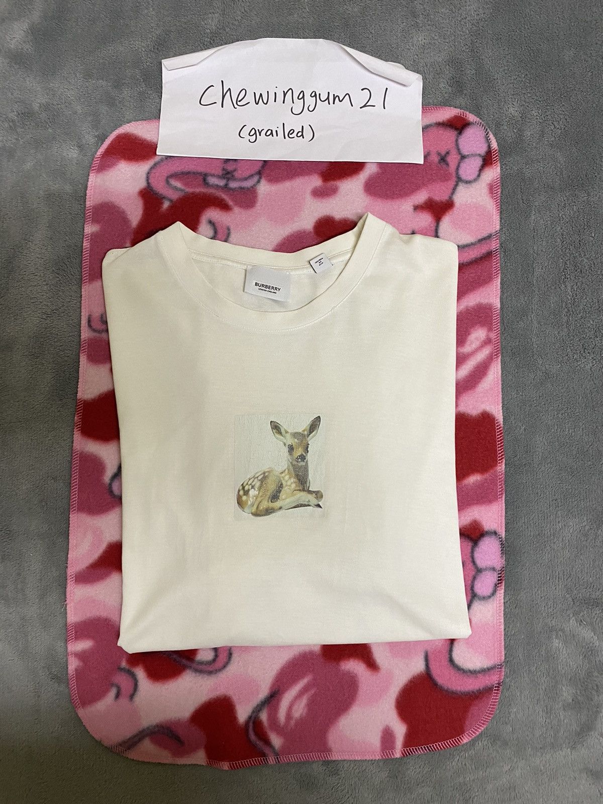 image of Burberry Bambi Deer Mirror Tee in White, Men's (Size XS)