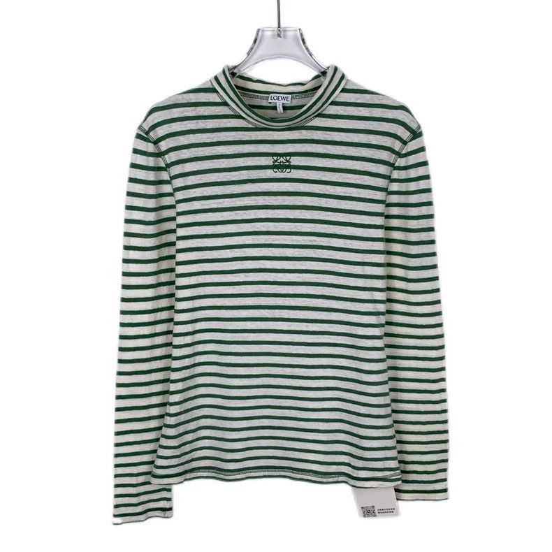 Loewe Loewe Logo embroidered half high collar green striped cott Size S / US 4 / IT 40 - 1 Thumbnail