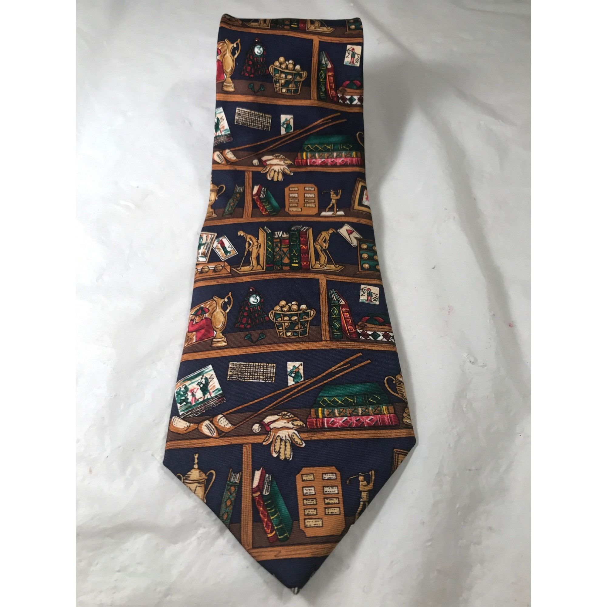 Vintage Alynn Neckwear “Golf Collection “ Bookshelf Print Necktie Size ONE SIZE - 4 Thumbnail