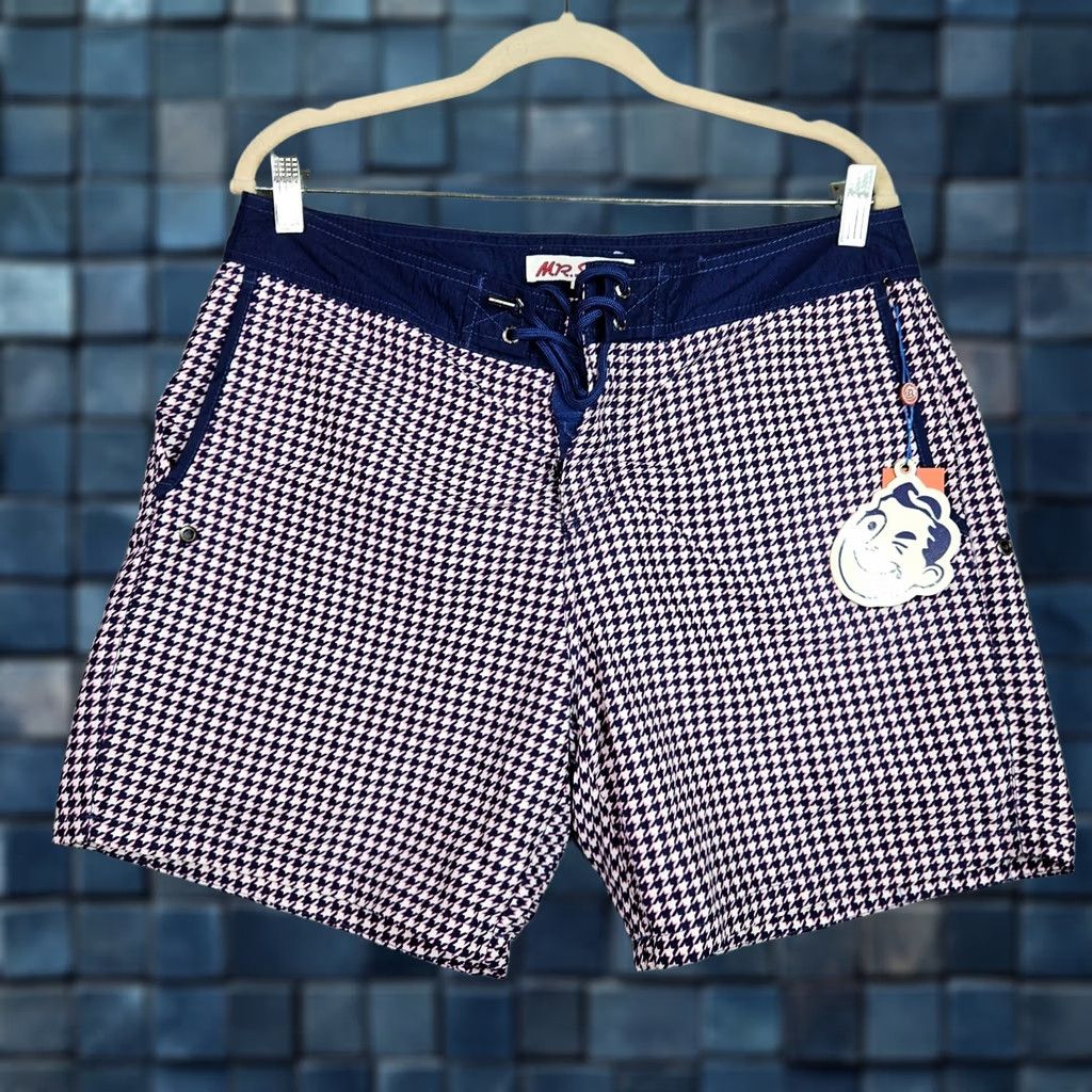 Vintage Mr.Swim Trunks Navy Houndstooth Pattern Lined Board Shorts Size 34 NEW Size US 34 / EU 50 - 1 Thumbnail