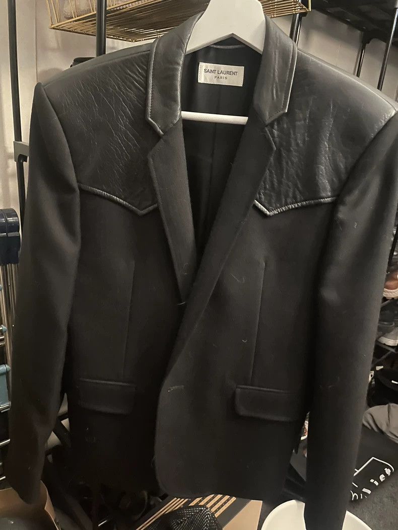 Saint Laurent Paris Saint Laurent Paris Splice leather suit jacket 