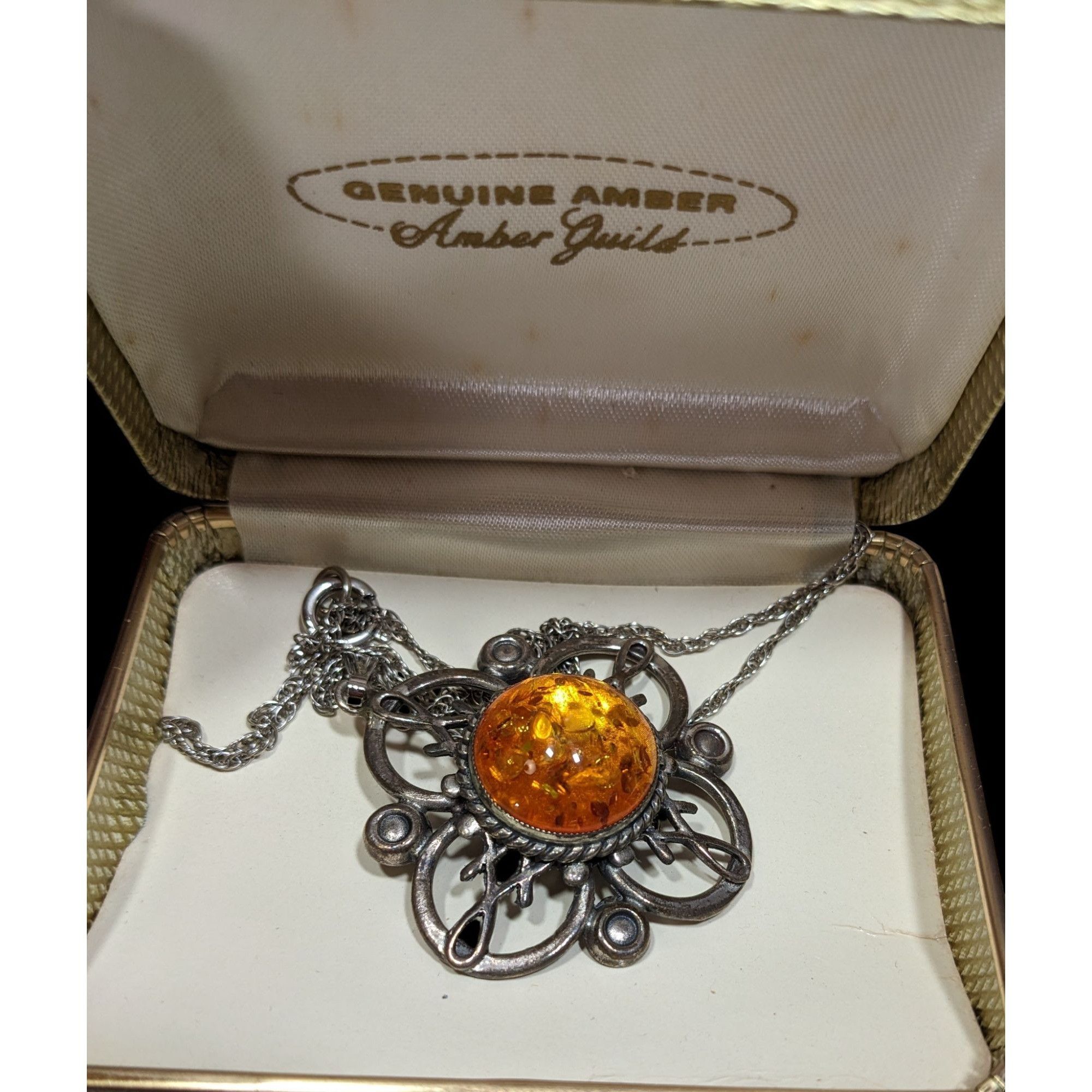 Other Vintage Amber Guild Sterling Silver And Amber Flower Necklac Size ONE SIZE - 2 Thumbnail